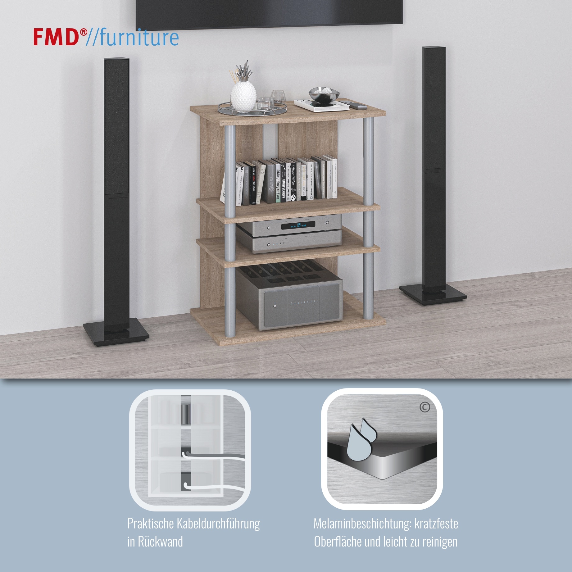 FMD Media-Regal »Variant« Regal auf Rollen, Multimedia, TV, Hifi, 3 Böden, 65 cm breit