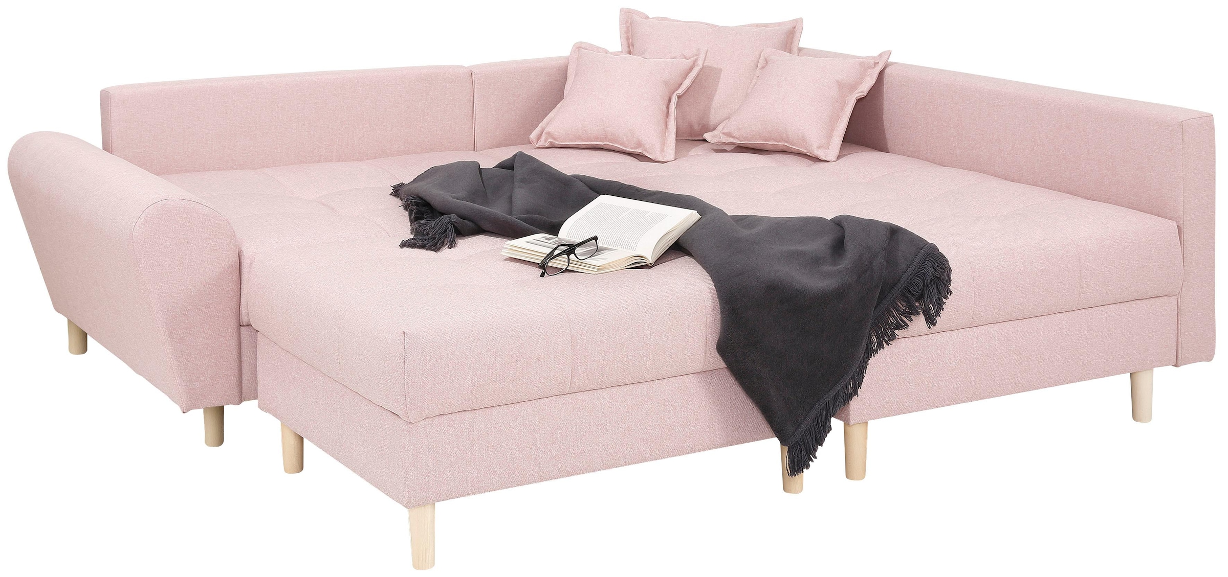 Home affaire Ecksofa »Rice L-Form inkl. Hocker«, (Set, mit Hocker), mit Bonnellfederkern, Hocker & Kissen, Ottomane beidseitig montierbar