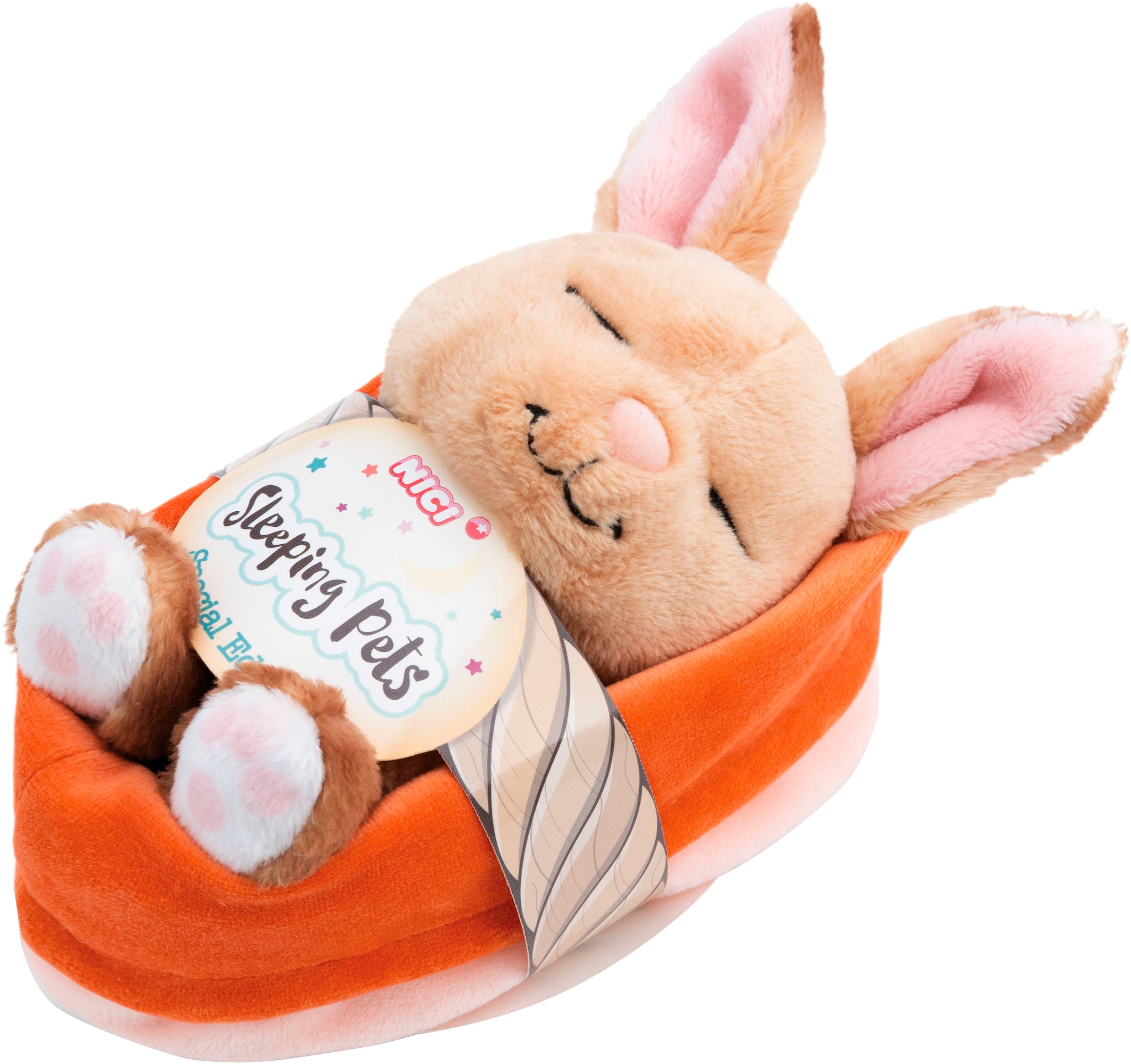 Nici Kuscheltier »Sleeping Pets GREEN, Hase mit Karotte 12 cm peach«, schlafend im Körbchen