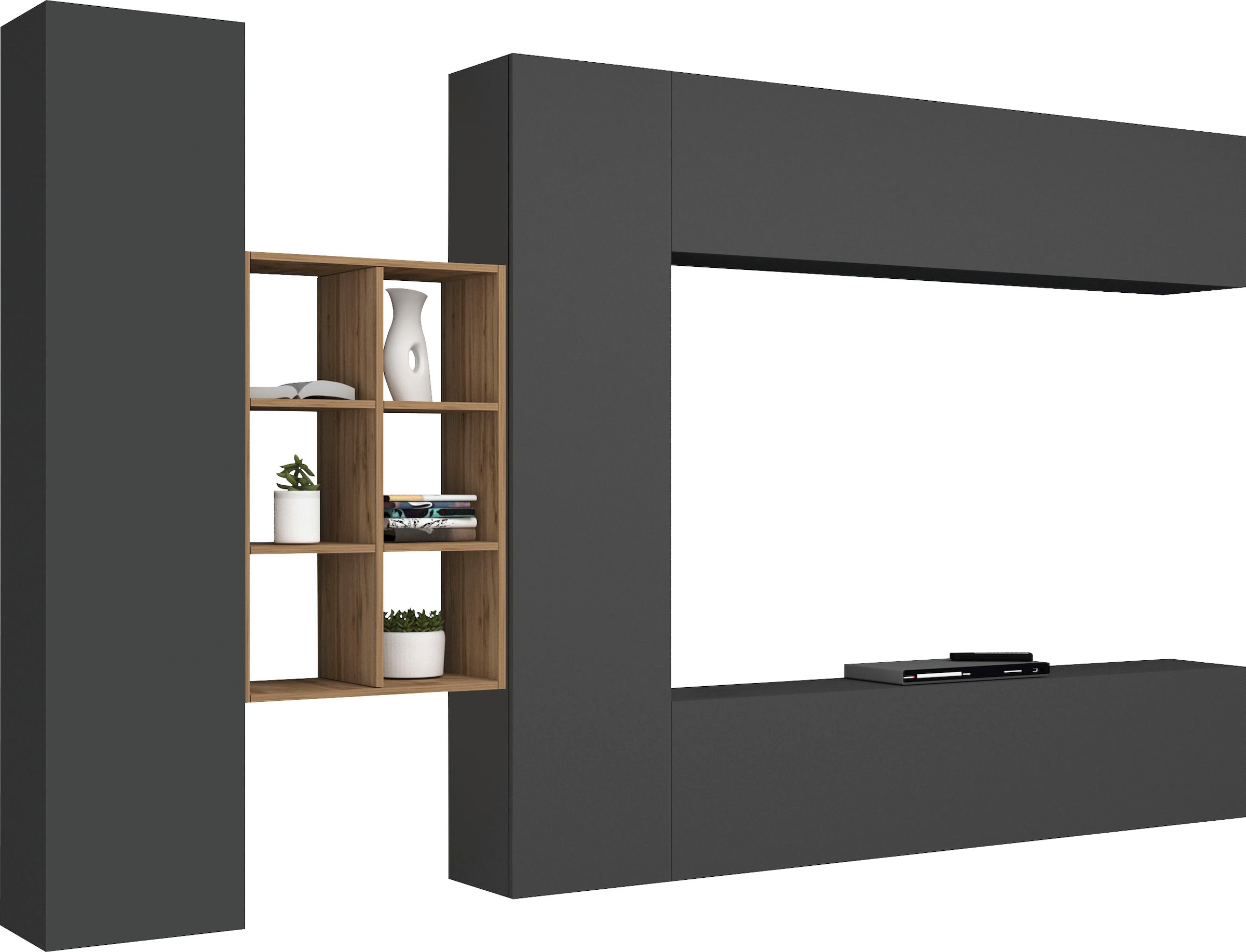 Wohnwand HOME AFFAIRE, B:320cm H:180cm T:30cm, grau, Spanplatte, Wohnzimmer, Kastenmöbel-Sets, "Maruska"