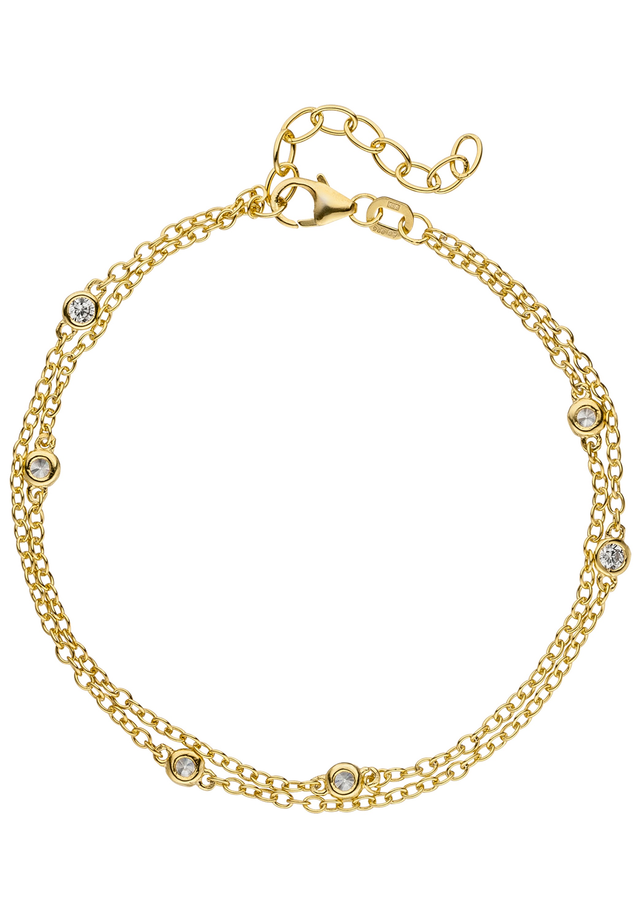 Armband JOBO, gold (goldfarben), Armbänder, Damen, 21cm, Silber 925 (Sterlingsilber), Armband, 2-reihig 925 Silber vergoldet mit Zirkonia 21 cm