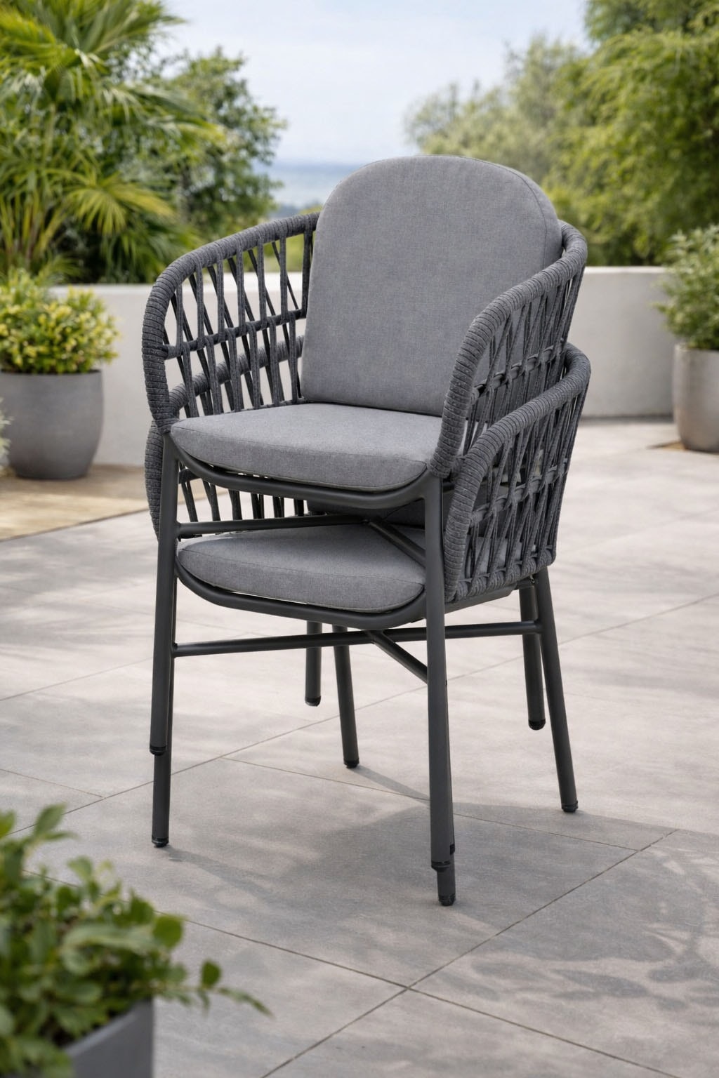 Destiny Gartensessel »COMO« Set, 2 Stk. tlg. stapelbar, anthrazit meliert, Polster grau