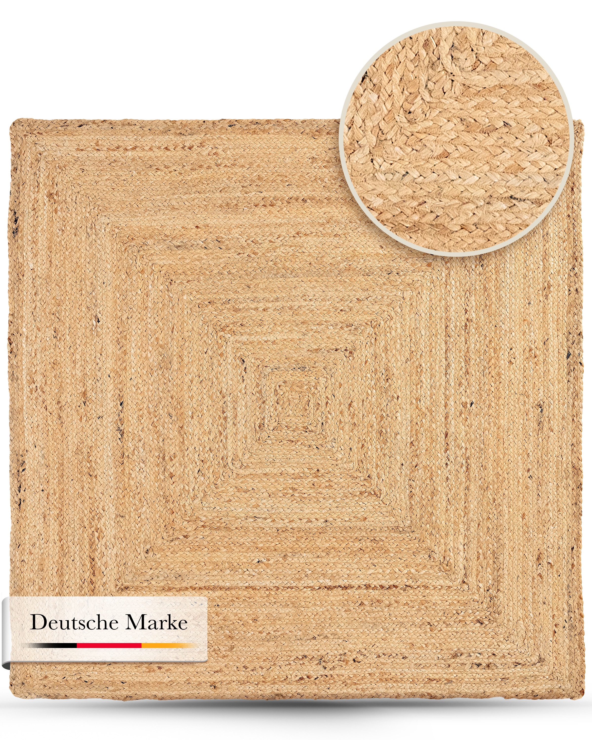 Thumbnail - carpetfine Teppich "Nele Juteteppich Naturfaser" rechteckig 6 mm Höhe geflochtener Wendeteppich aus 100% Jute, quadratis...