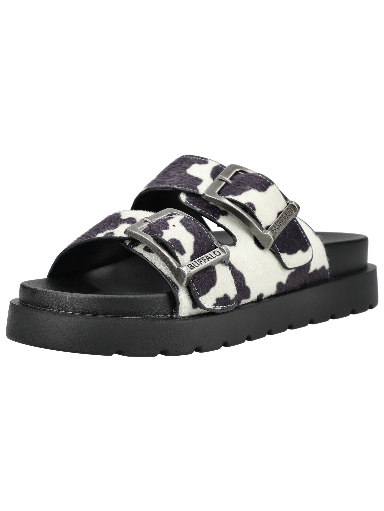 Pantolette BUFFALO "Buffalo Pantoletten Textil", Damen, Gr. 41, schwarz, weiß, Textil, Schuhe Pantolette