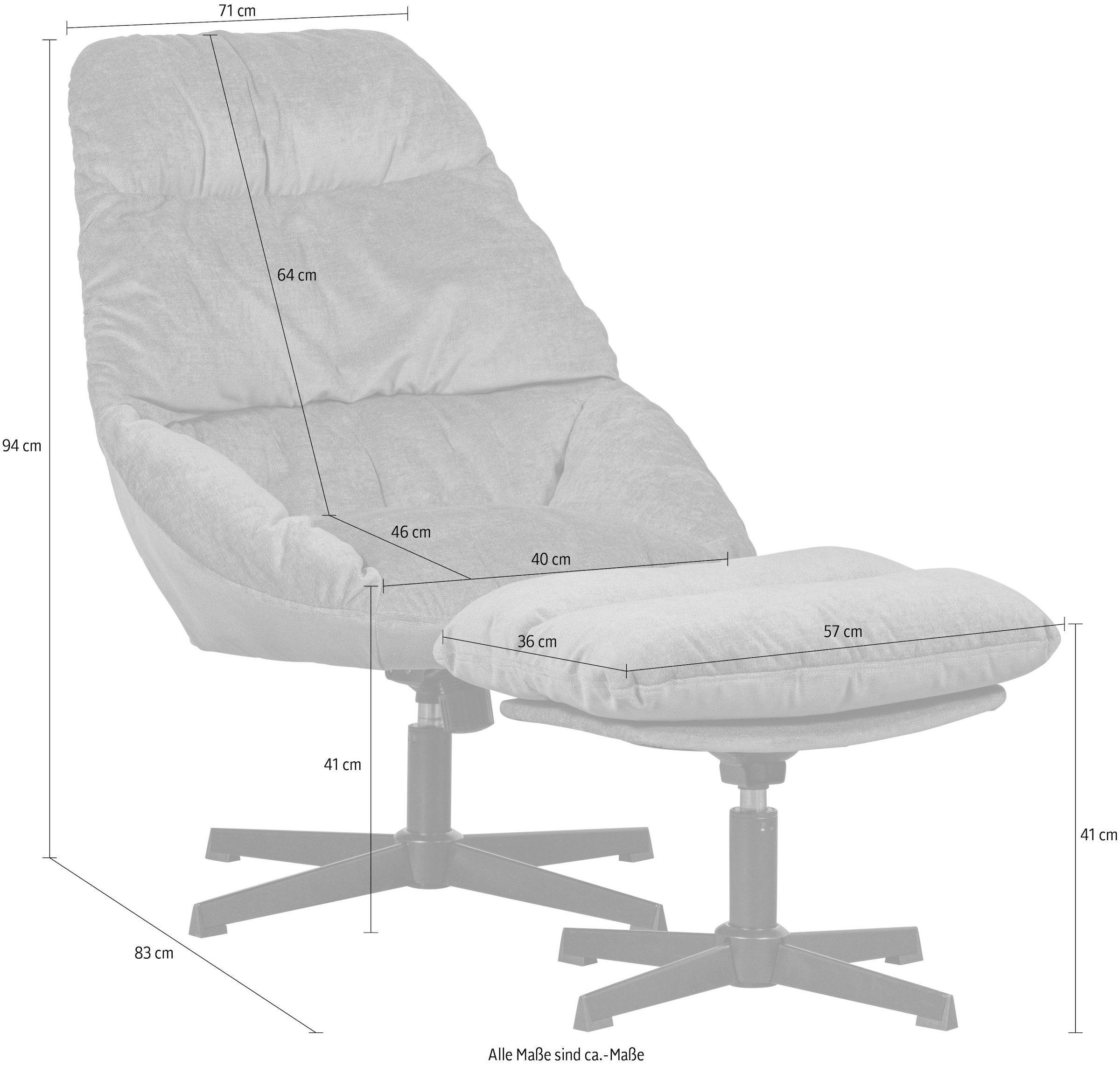 WOOOD Drehsessel »Yaro«, mit Hocker, Breite 71 cm
