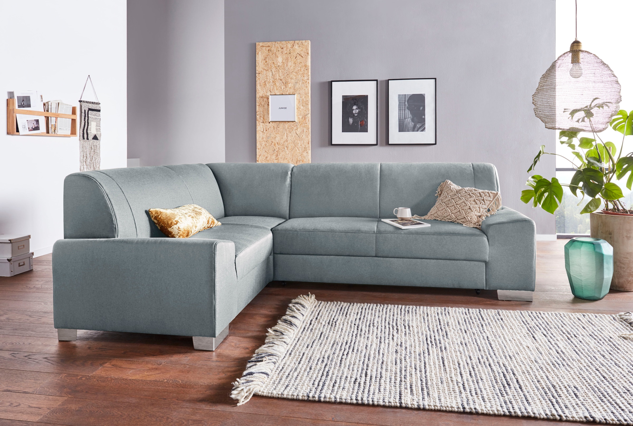 DOMO collection Ecksofa »Anzio in kubischer Formensprache, flache Armlehnen, L-Form«, Wahlweise mit Bettfunktion und Federkern für hohen Sitzkomfort