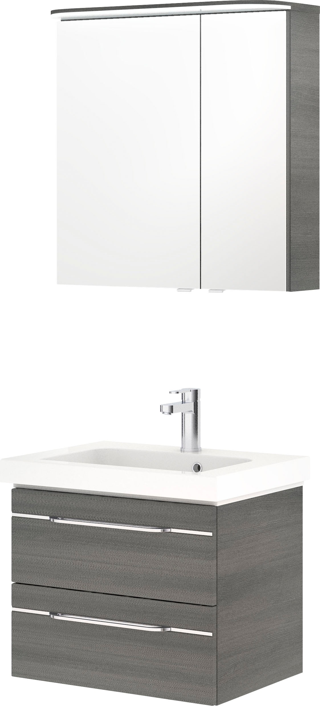 Saphir Badmöbel-Set »Balto Sprint 2-teilig, Mineralmarmor-Waschtisch mit LED-Spiegelschrank«, (2 St.), Badezimmer Set inkl. Türdämpfer, 70 cm breit, 2 Türen, 2 Schubladen