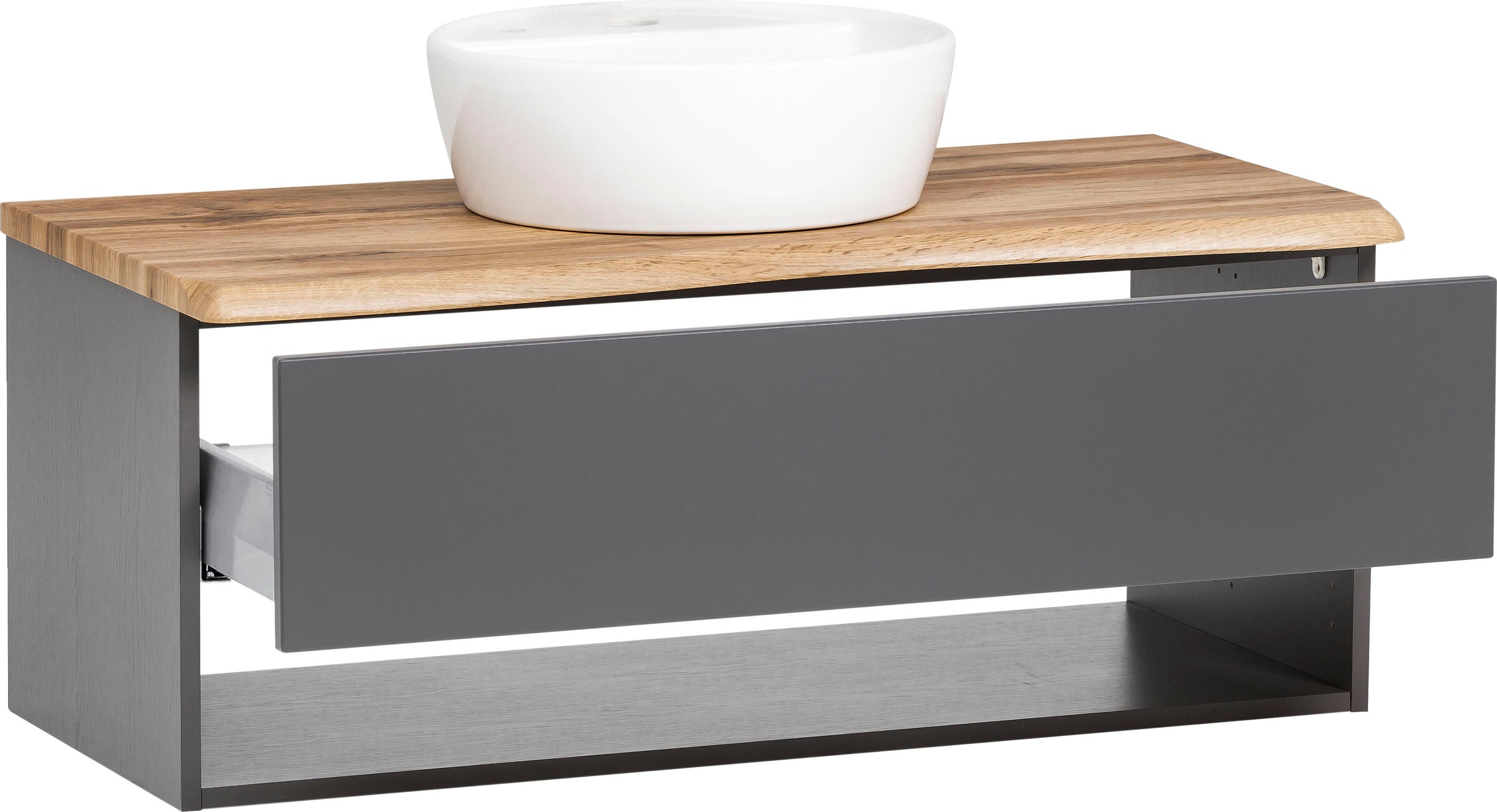 welltime Waschbeckenschrank »Stubach«, Bad, Abdeckplatte mit Baumkante, Breite 100 cm