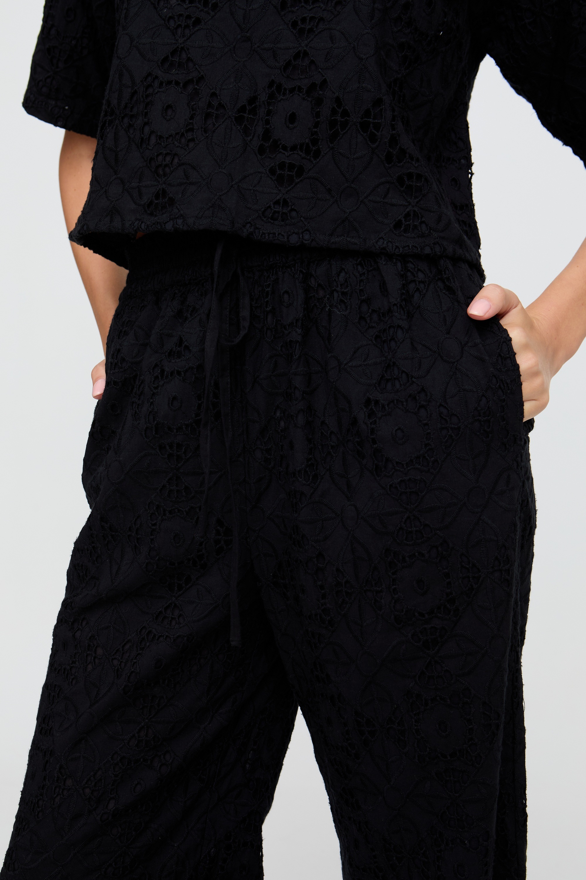 RAFFYA Jerseyhose »Opal Broderie Anglaise Wide Leg Trouser Damen«