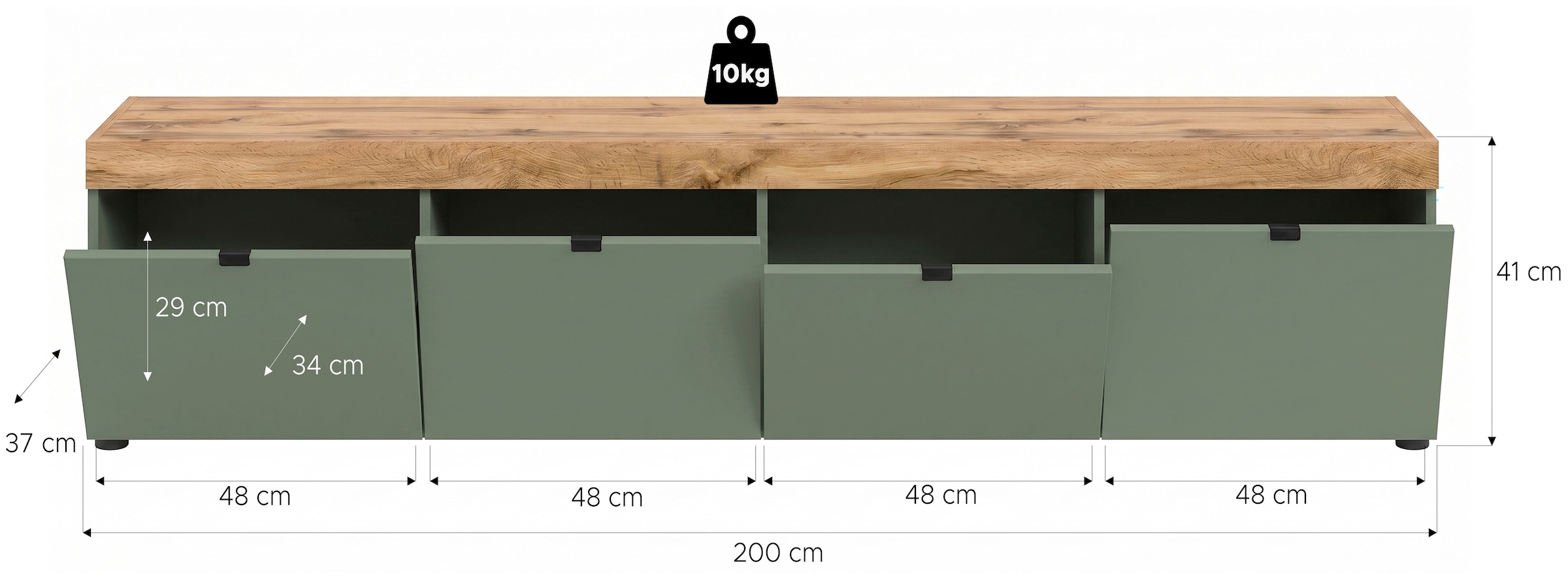 OTTO home Lowboard »MAMBO II, Breite 200 cm, 4 Klappen, 4 Fächer« 1 Stk. tlg. Lowboard, TV Unterschrank, TV-Schrank, Wohnzimmer