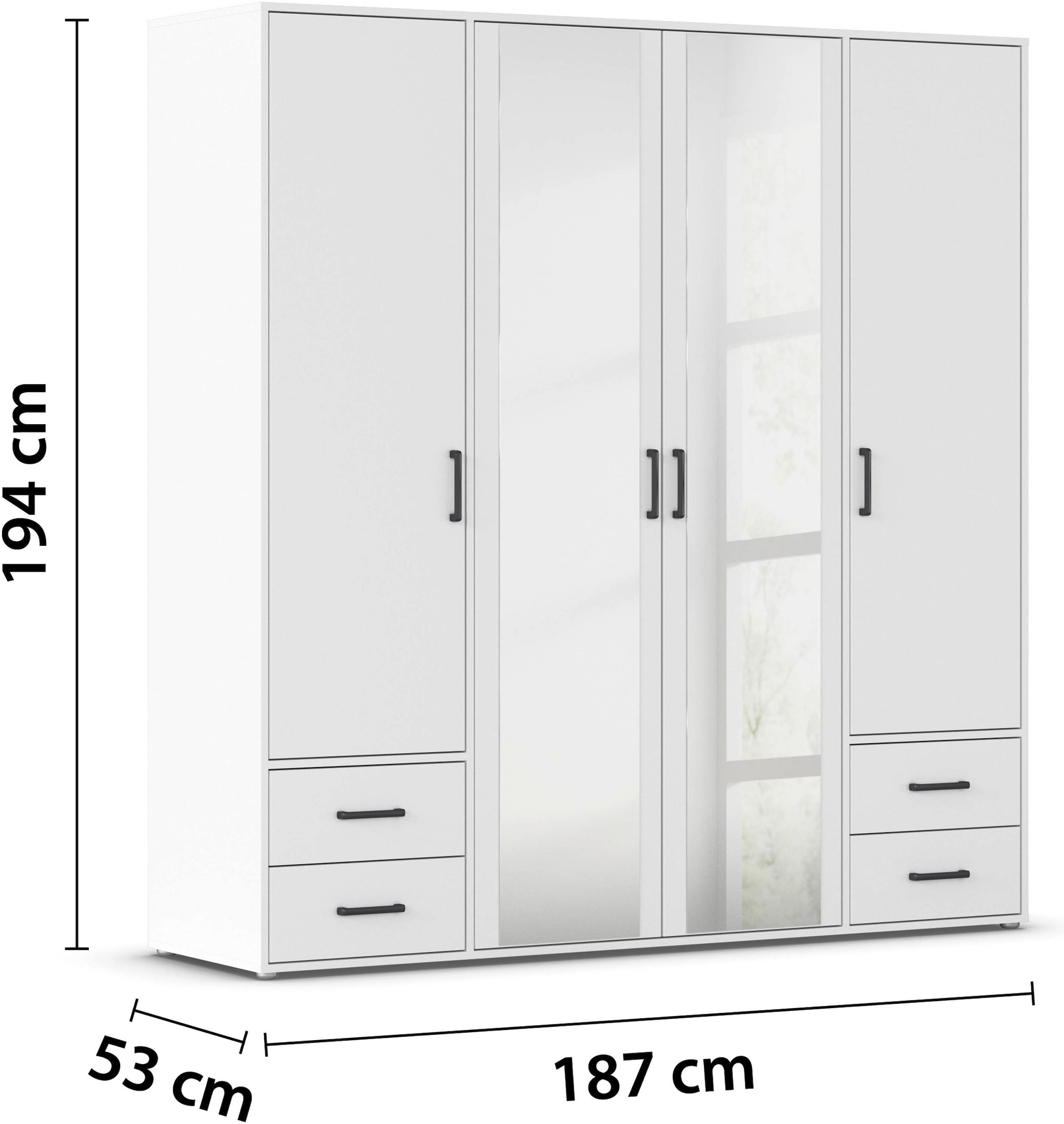 rauch Drehtürenschrank »Kleiderschrank Schrank Garderobe Wäscheschrank VOYAGER«, (in 3 verschiedenen Ausstattungen BASIC/CLASSIC/PREMIUM), mit modernen Griffen in Graumetallic, inkl. Schubkästen und Spiegel
