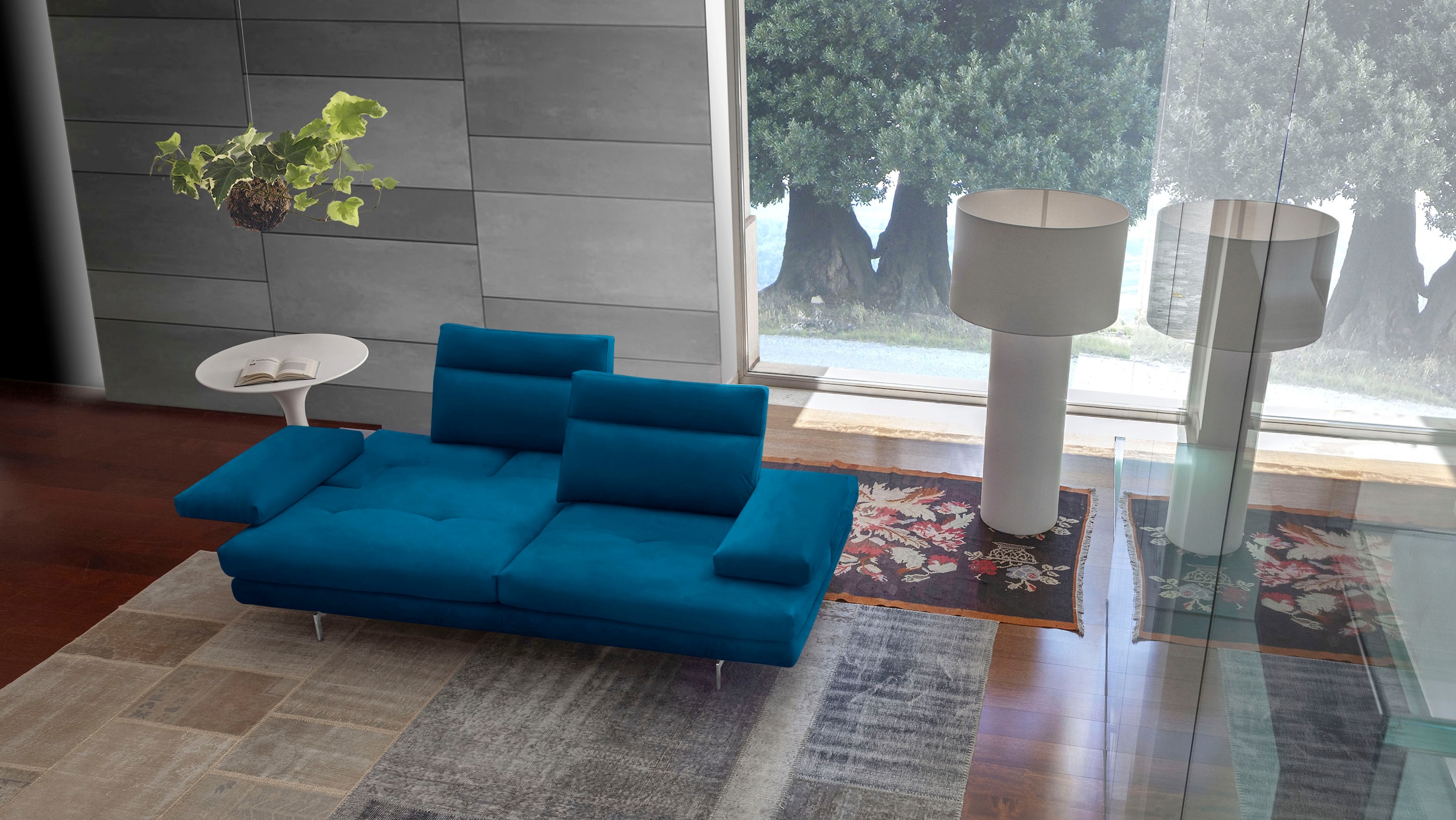 CALIA ITALIA 3,5-Sitzer "Toby Wing, 228 cm breit, Designsofa mit erstklassigem Sitzkomfort" inklusive Sitztiefenverstellung, Füße in Chrom glänzend