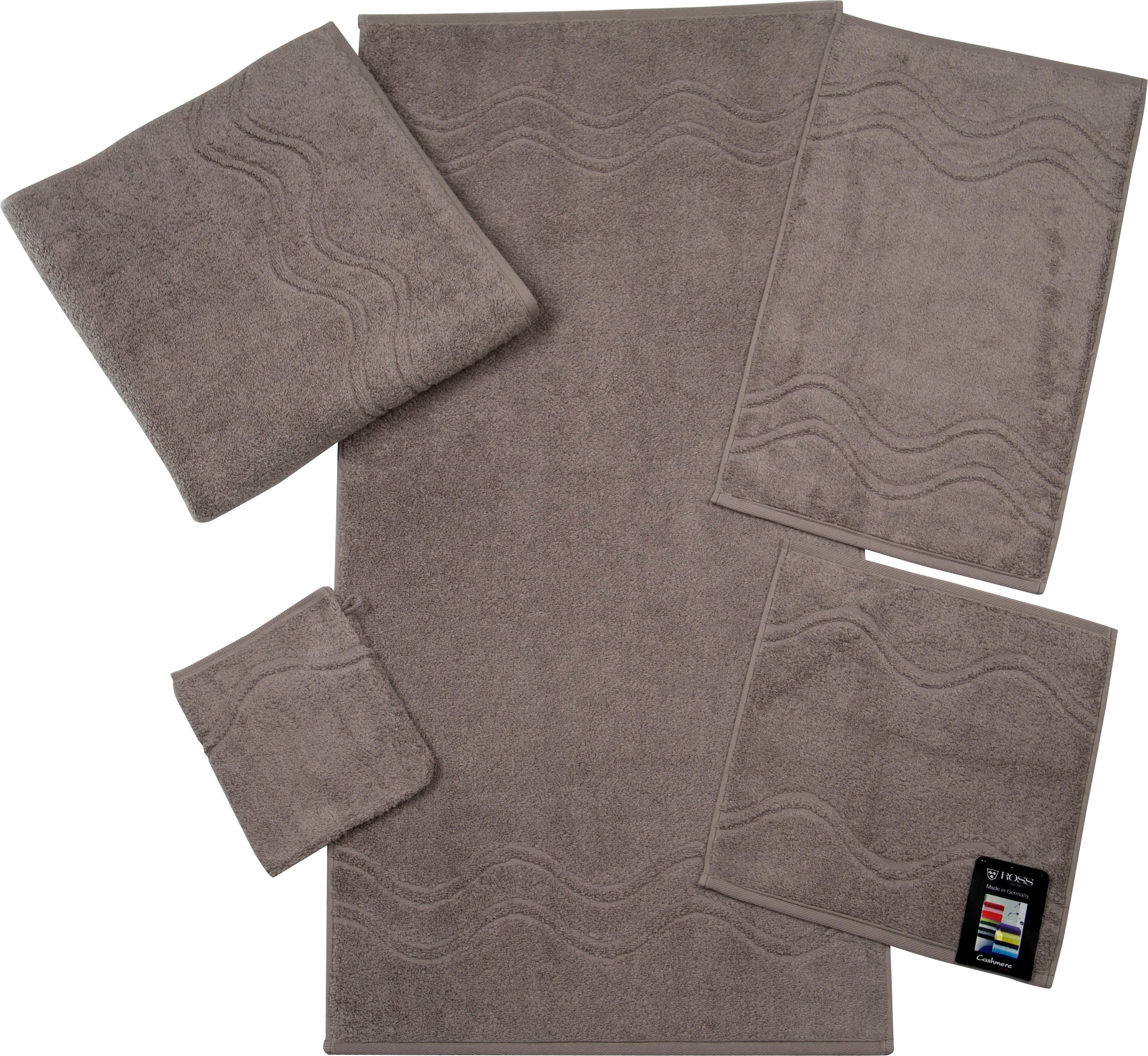 ROSS Waschhandschuh "Cashmere feeling" mit Wellen-Bordüre
