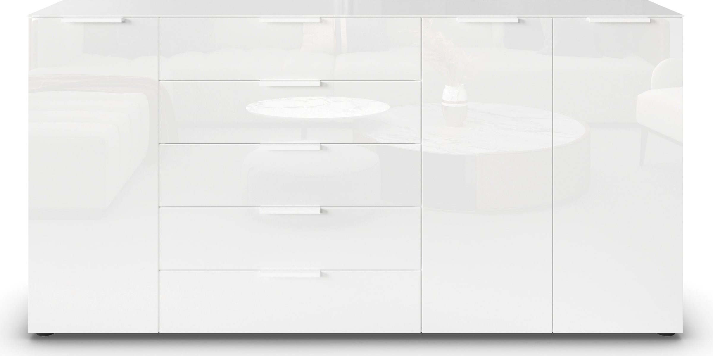 rauch Kombikommode »Kommode Türkommode Sideboard Kombikommode FLIPP mit Glasfront«, (Breite 200 cm mit 4 Einlegeböden), 3-türig, 5 Schubladen, Soft-Close-Funktion, Oberboden und Front Glas