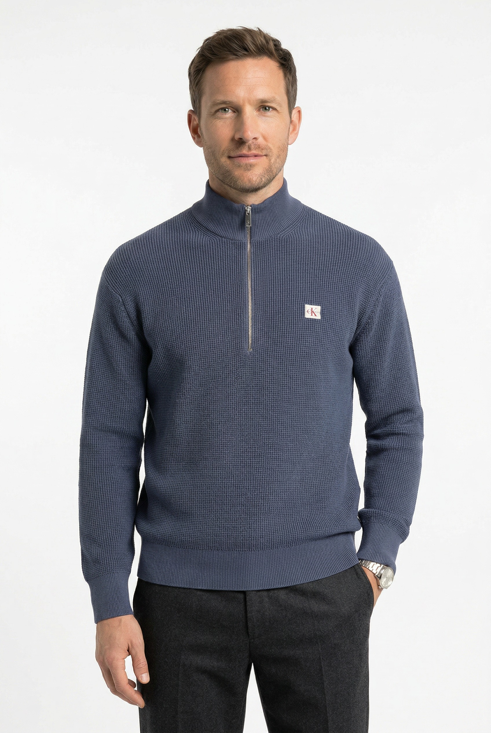 Calvin Klein Strickpullover Troyerkragen mit Reißverschluss, Regular Fit
