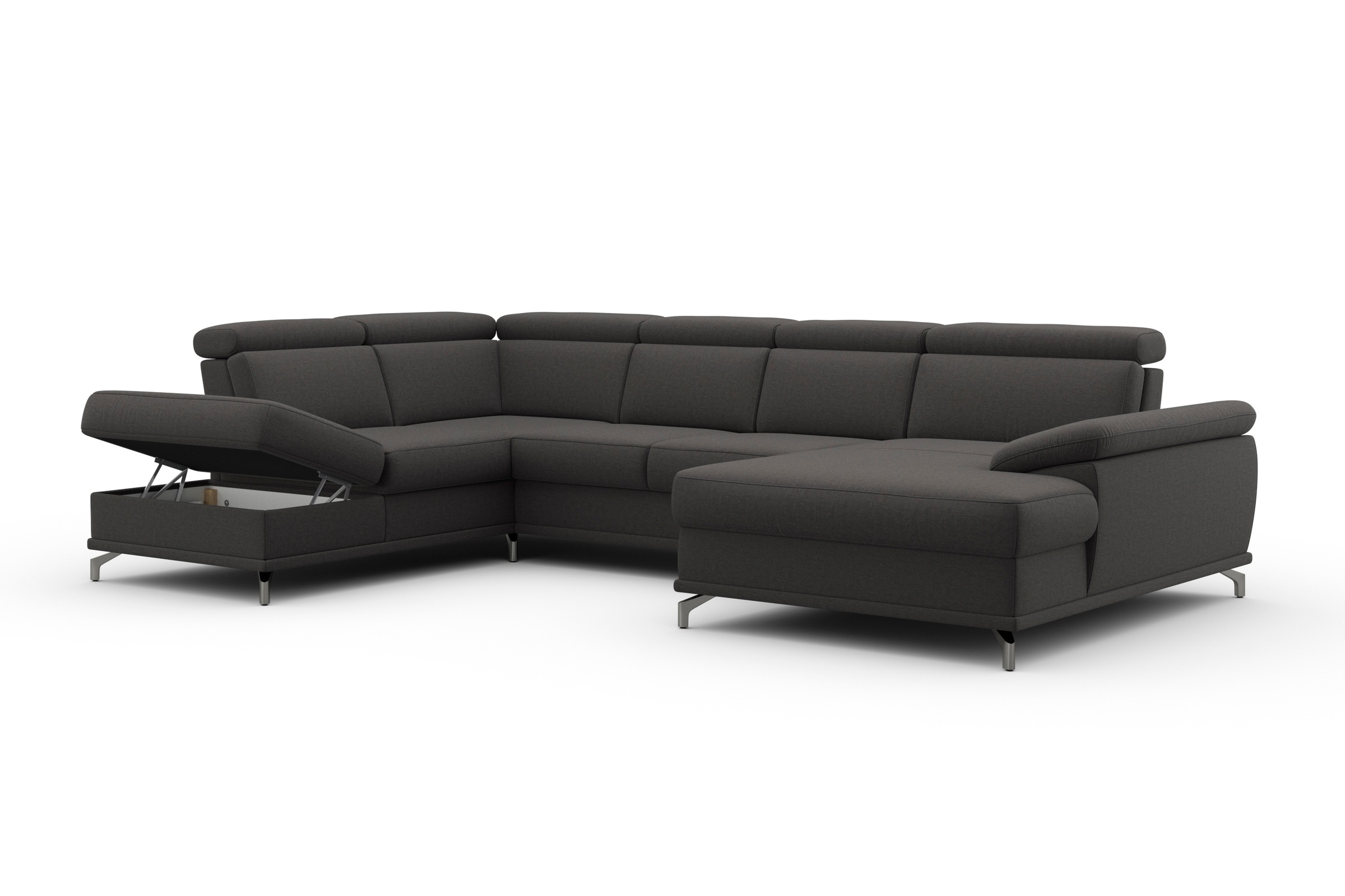 sit&more Wohnlandschaft »Cabrio U-Form, mit Sitztiefenverstellung, Arm- und Kopfteilverstellung«, 3 Nierenkissen, Federkern, optional Bettfunktion und Stauraum