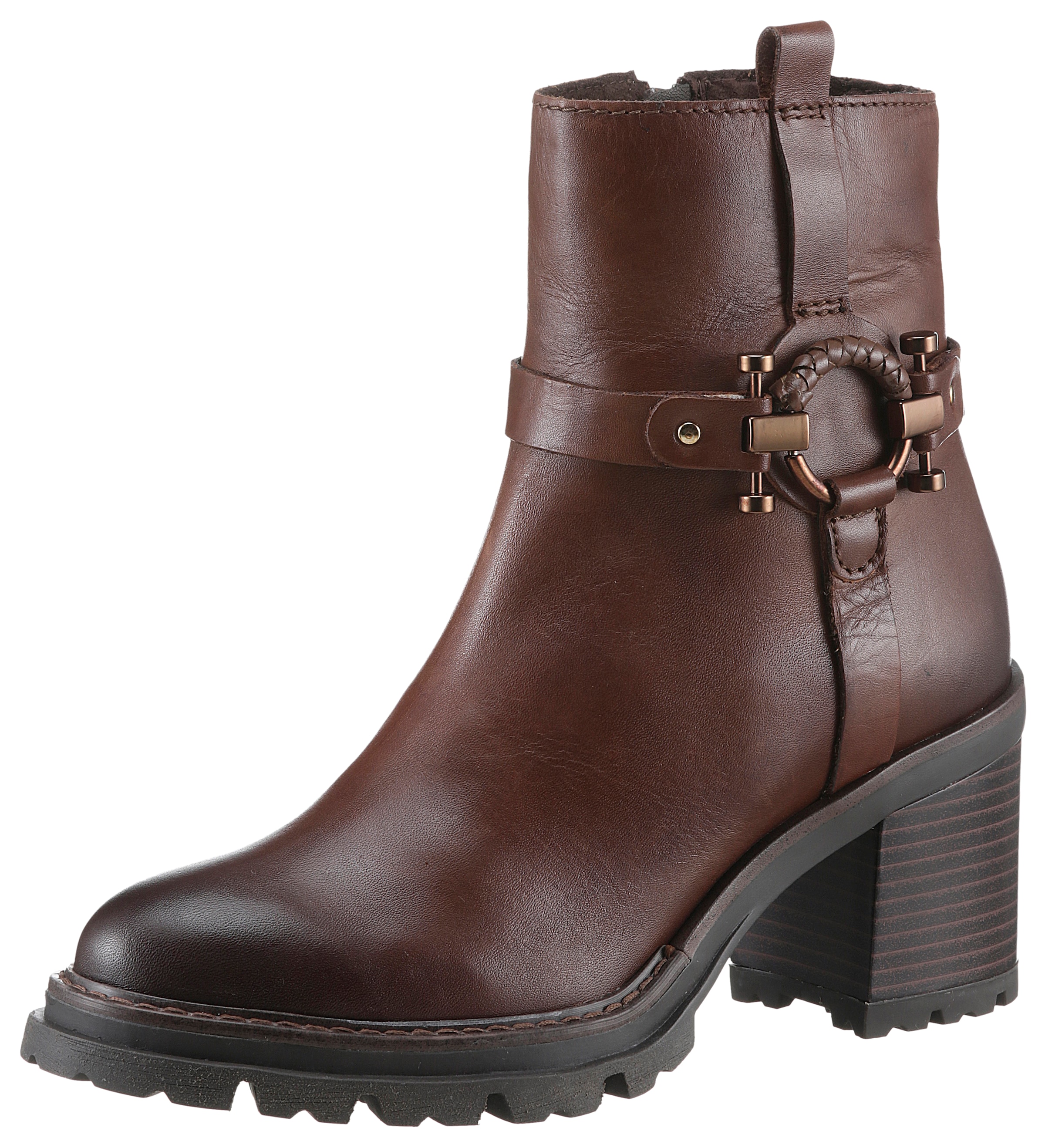 Stiefelette, Blockabsatz, Westernstiefelette, Chunky Boots mit Zierriegel