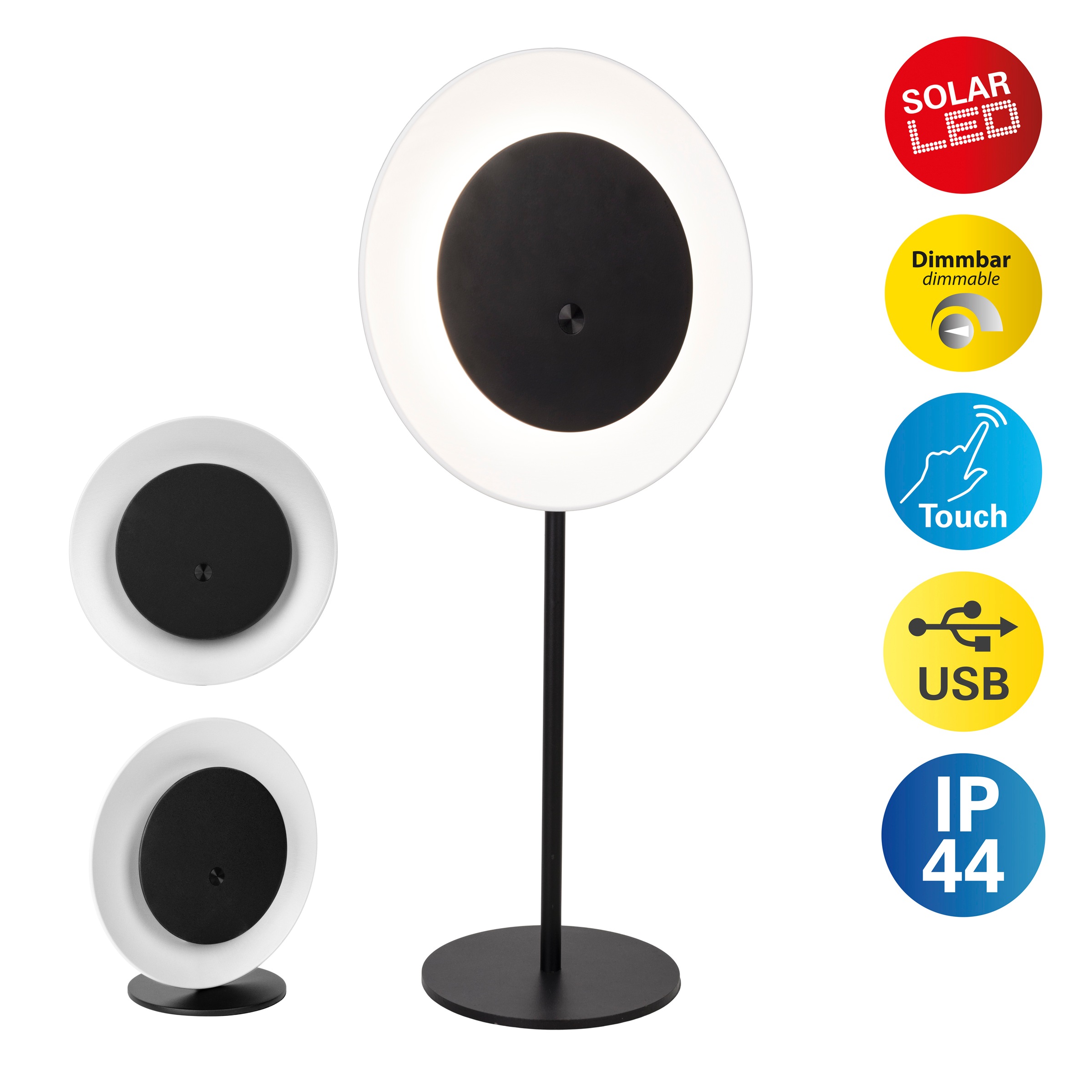 LED Solarleuchte NÄVE, B:11,8cm H:41,5cm L:20cmweiß, Garten, Leuchten, "Solan", 4in1 Akku-Solar-Tisch-Hängeleuchte, Touchschalter, USB, dimmbar