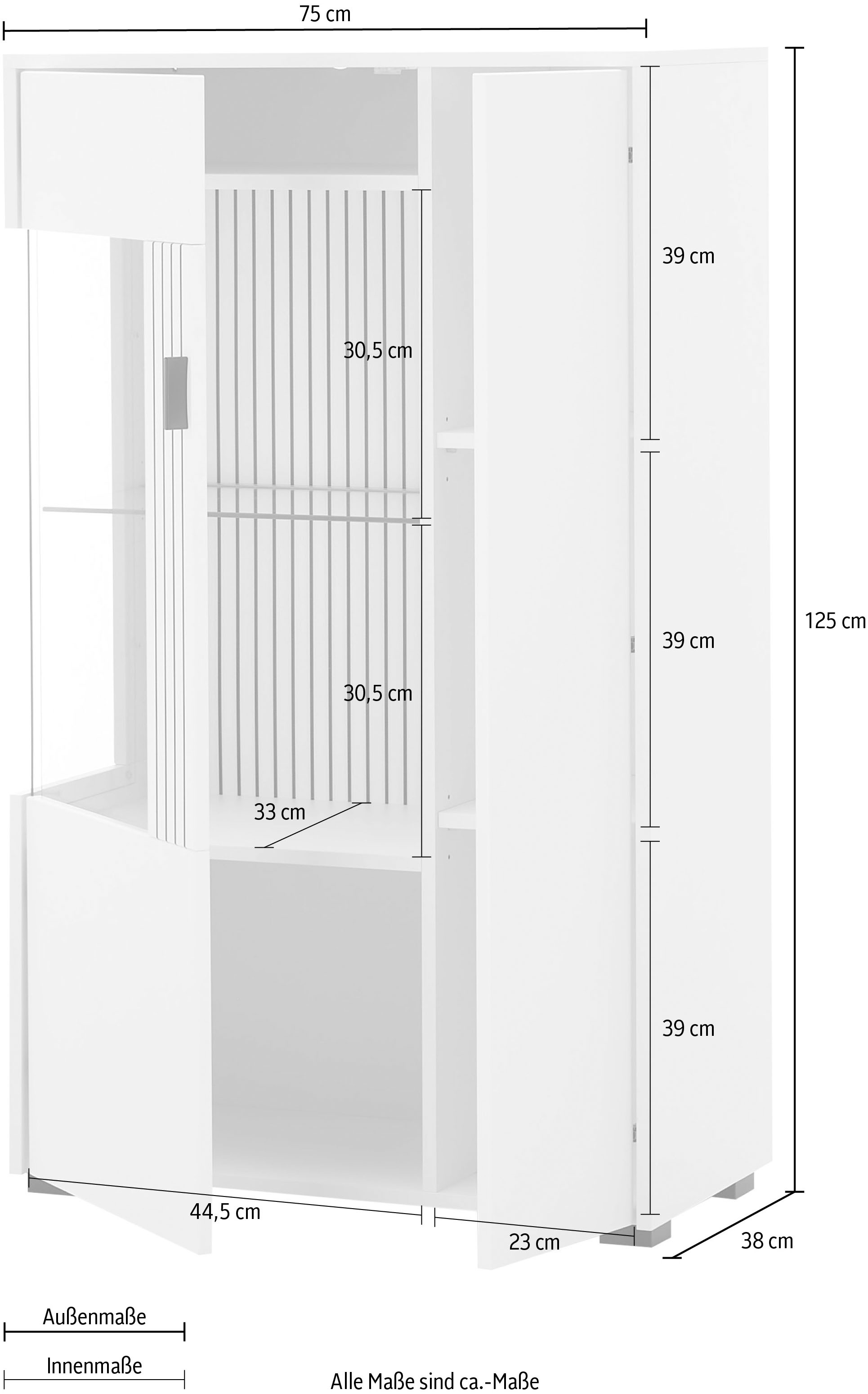 INOSIGN Vitrine »Hudson, Stauraumvitrine«, in moderner Trendfarbe, Griffe aus Metall (Schwarz), Höhe 125 cm