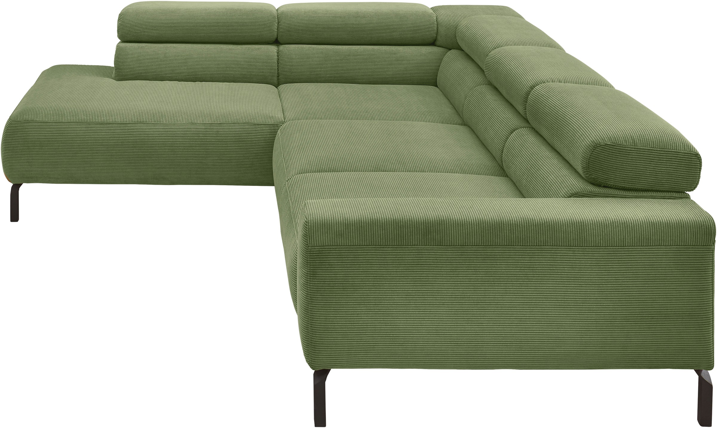 Places of Style Ecksofa »Antonelli, L-Form, inkl. Kopfteilverstellung, Breite 276 cm«, mit elektrischer Sitztiefenverstellung, in Feincord, moos