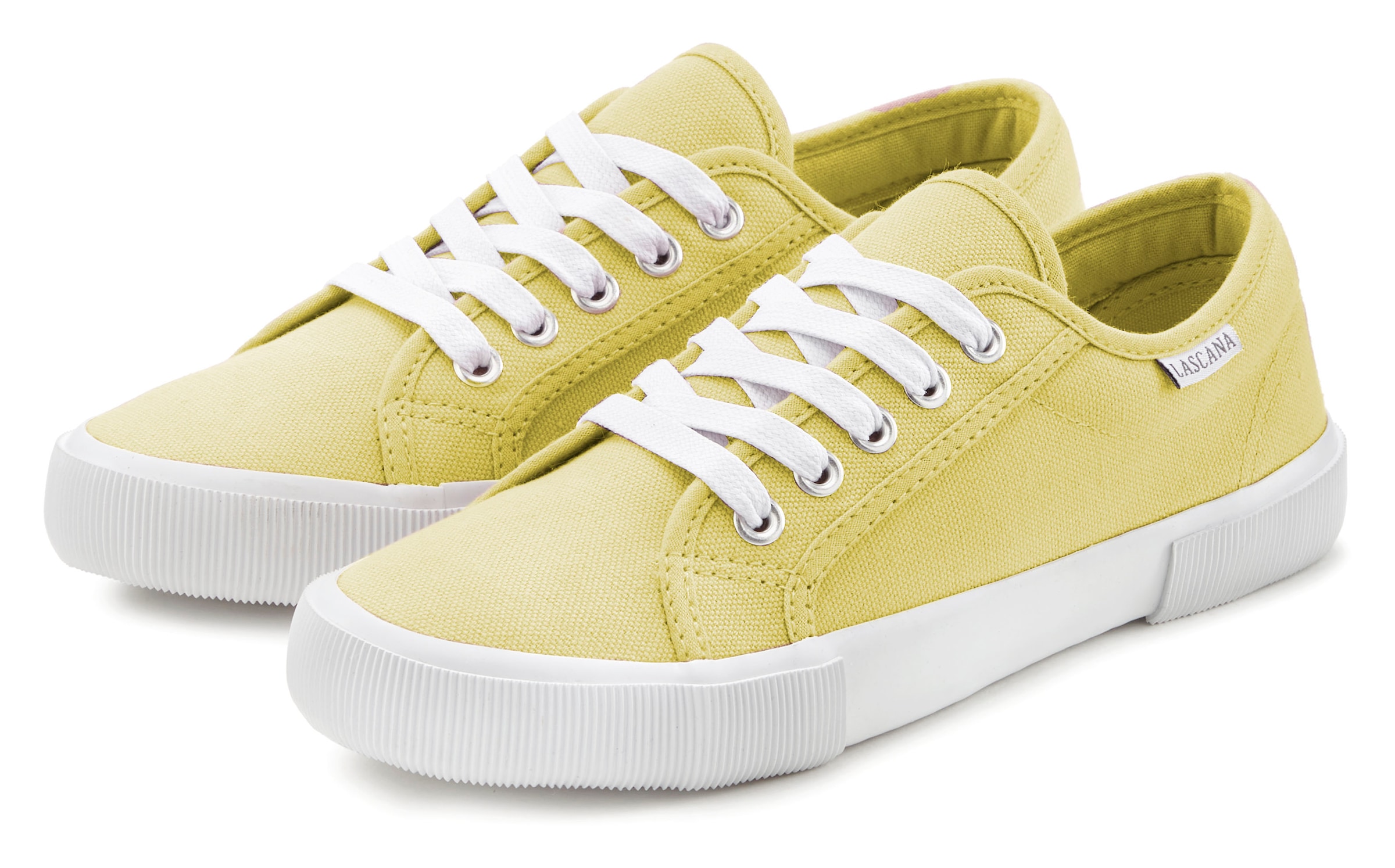 Sneaker LASCANA, Damen, Gr. 38, gelb, Obermaterial: 100% Textilmaterial. Decksohle: 100% Textilmaterial. Futter: 100% Textilmaterial. Laufsohle: 100% Synthetik, unifarben, Basic, Schuhe Skaterschuh Canvassneaker Sneaker low, aus Textil, Schnürhalbschuh, F