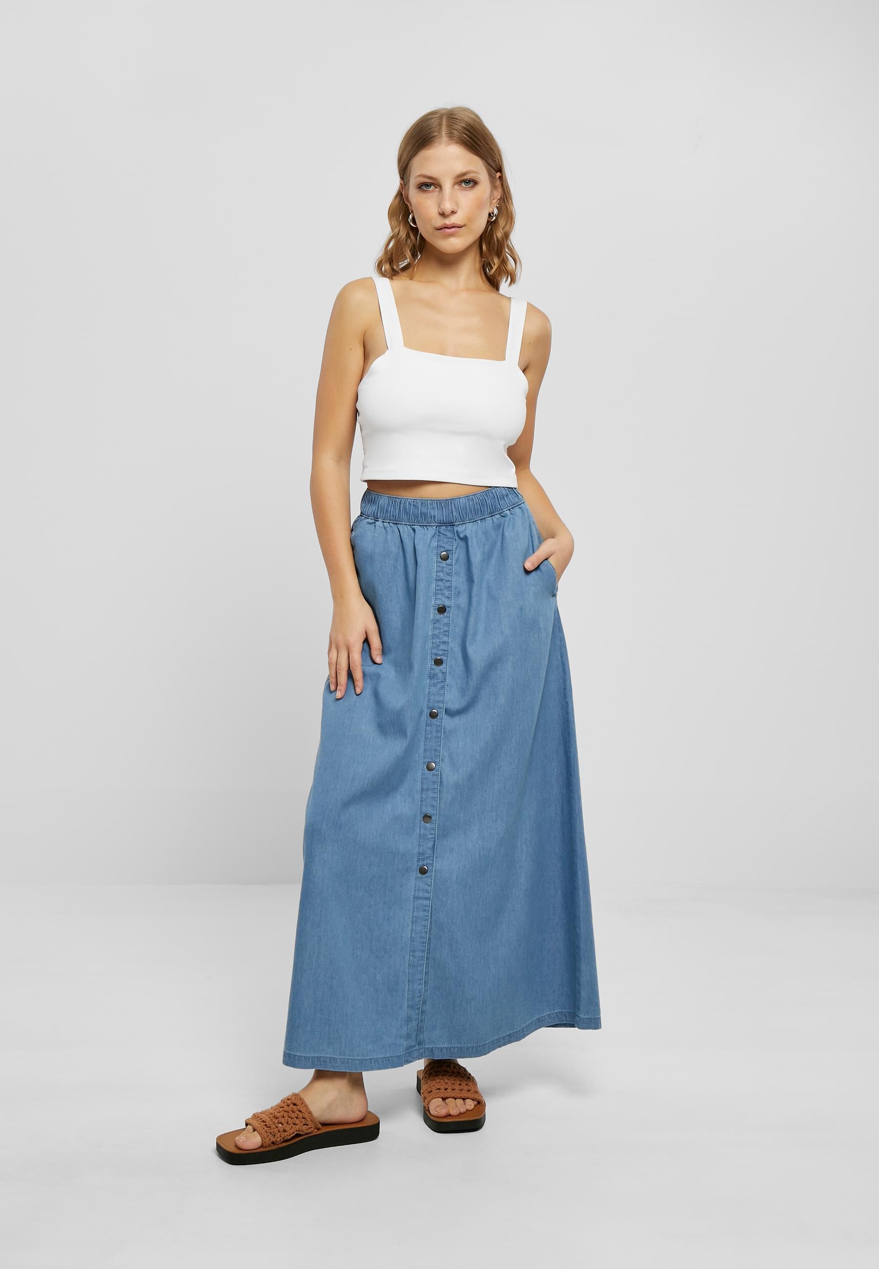 URBAN CLASSICS Sommerrock »Urban Classics Damen Ladies Long Wide Light Denim Skirt«, (1 tlg.)