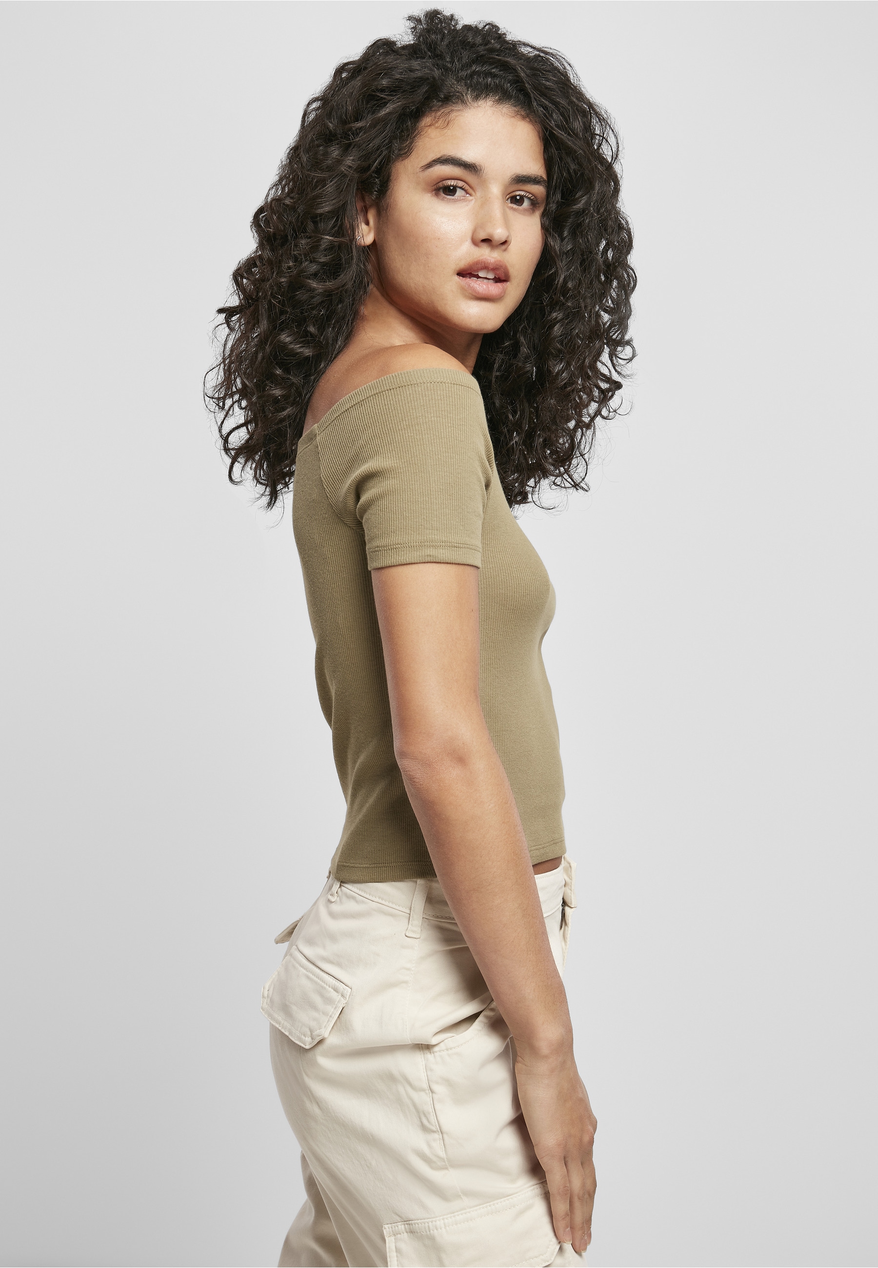 URBAN CLASSICS T-Shirt »Urban Classics Damen Ladies Off Shoulder Rib Tee« 1 Stk.