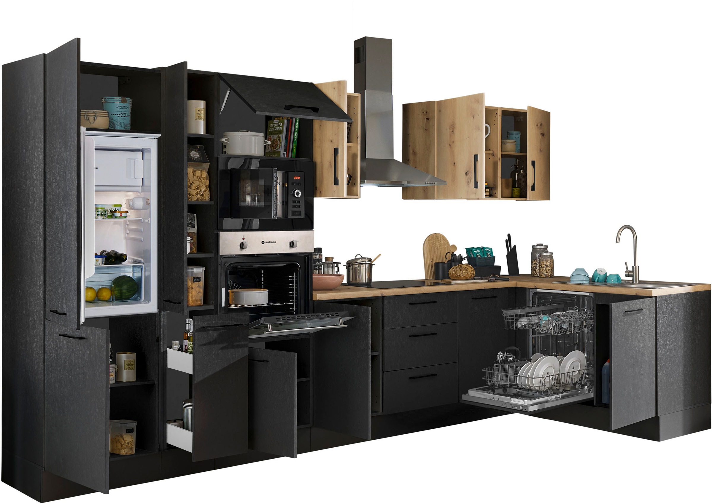 BASIC by Balculina Winkelküche »Turin«, Stellbreite 370x175 cm, wahlweise mit E-Geräten