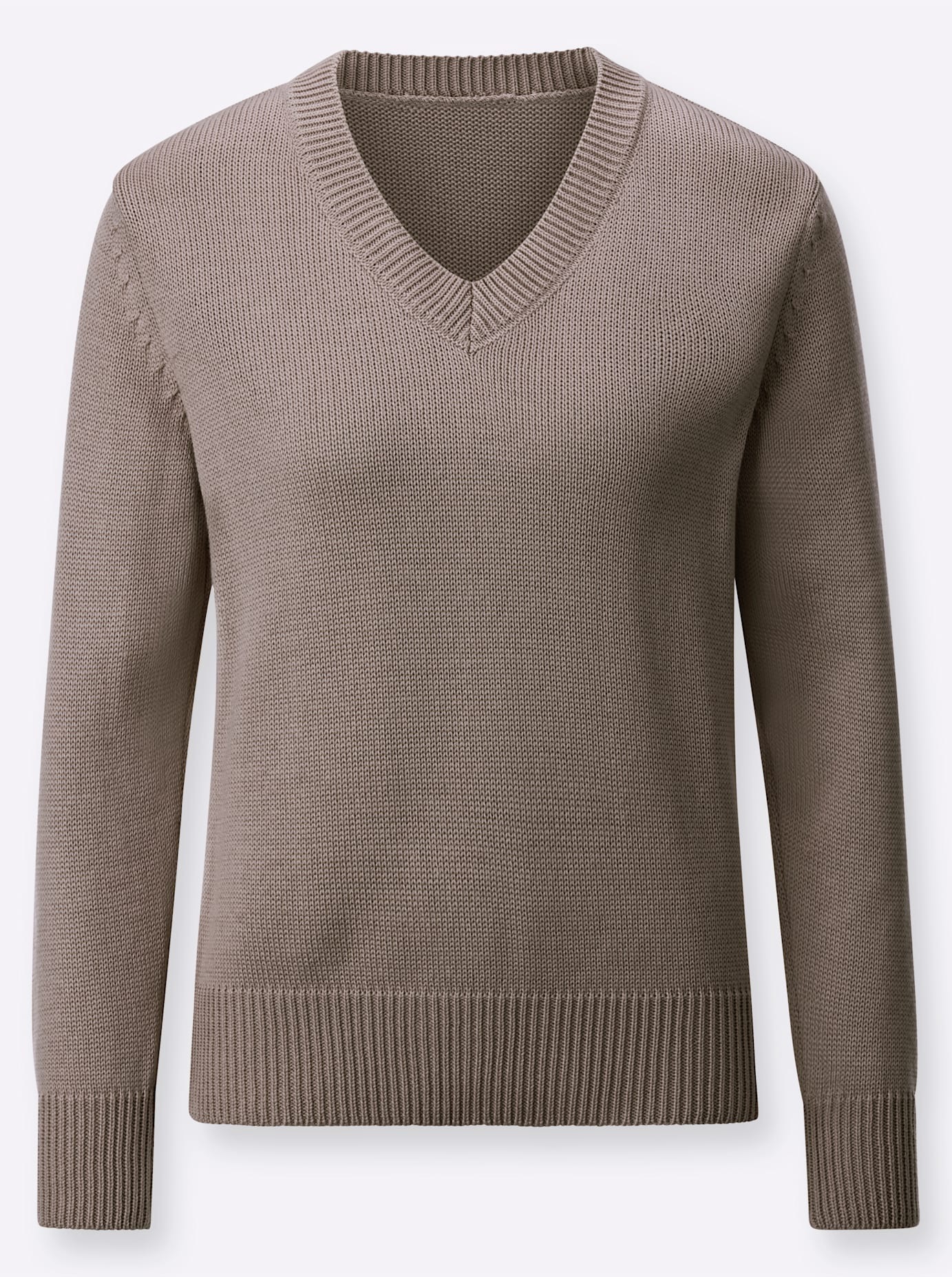 V-Ausschnitt-Pullover CASUAL LOOKS "Pullover", Damen, Gr. 54, grau (taupe, meliert), 50% Baumwolle, 50% Polyacryl, meliert, unifarben, figurumspielend, Pullover 3