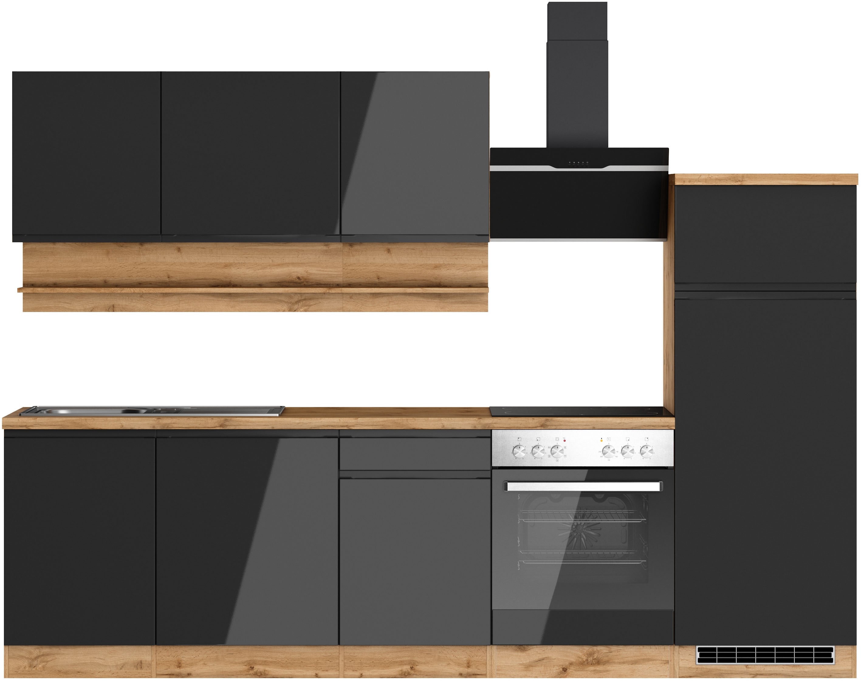 KOCHSTATION Küchenzeile "KS-Virginia,neu in verbesserter Ausführung" Arbeitsplatte 38 mm stark, Stauraum, Softclose, Breite 280 cm, Soft-Close, wahlweise mit E-Geräten