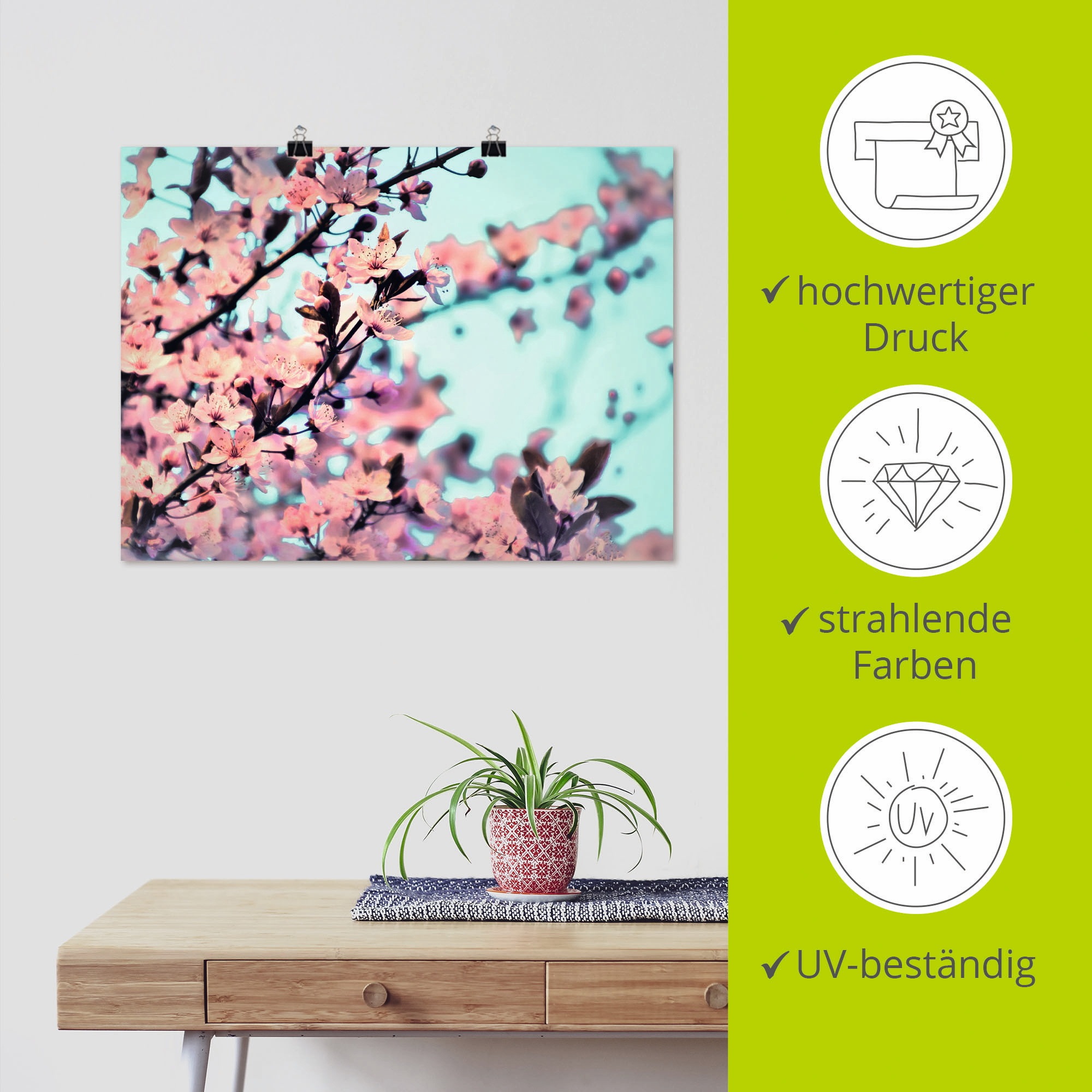 Artland Poster »Kirschblüten Romantik«, Blumen, (1 St.), als Alubild, Leinwandbild, Wandaufkleber oder Poster in versch. Größen