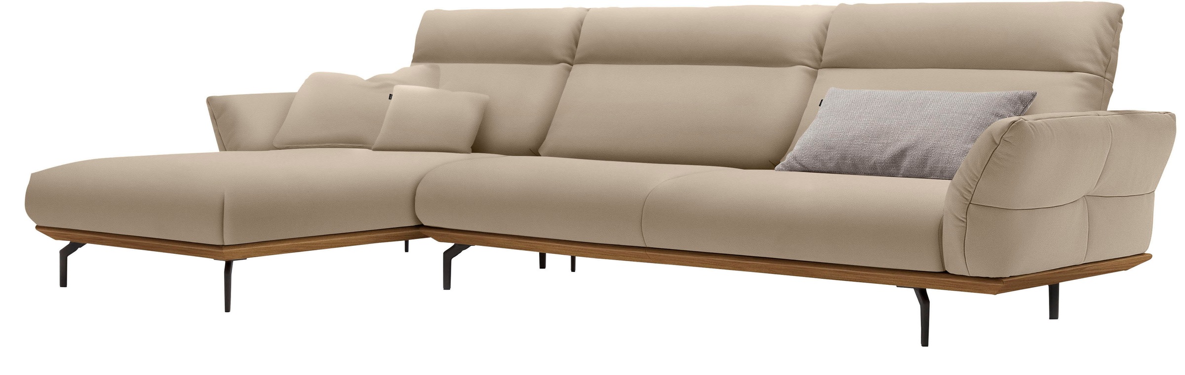 Creation BY ROLF BENZ Ecksofa »CR.460«, Sockel in Nussbaum, Winkelfüße in Umbragrau, Breite 338 cm