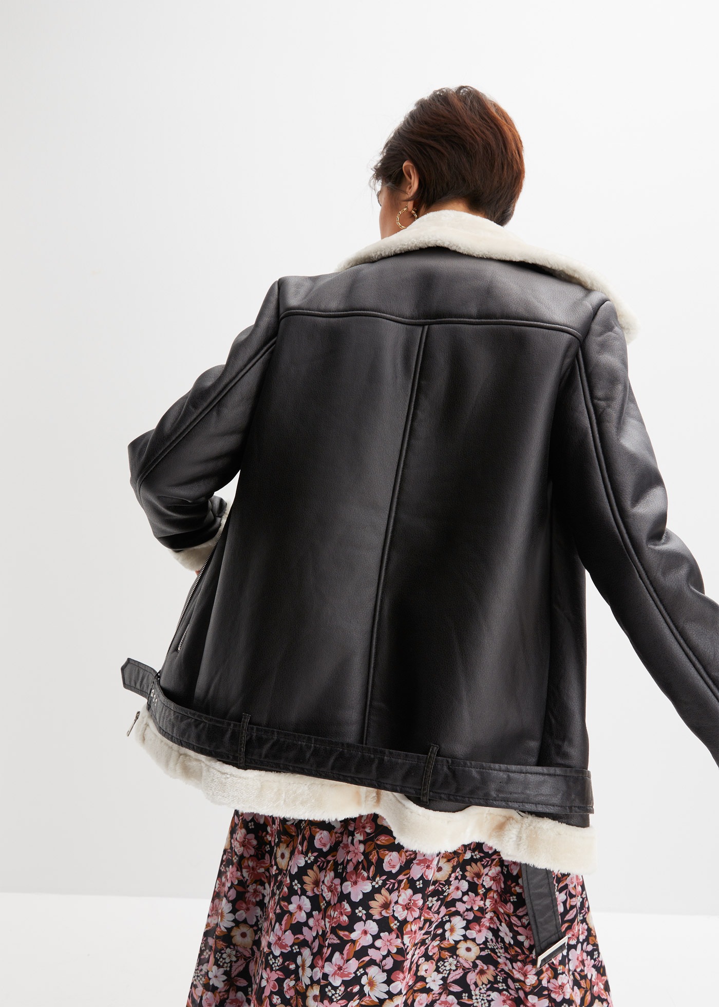 bonprix Bikerjacke unifarbenes Design mit Farbeinsätzen, mit Fellimitatkrag günstig online kaufen