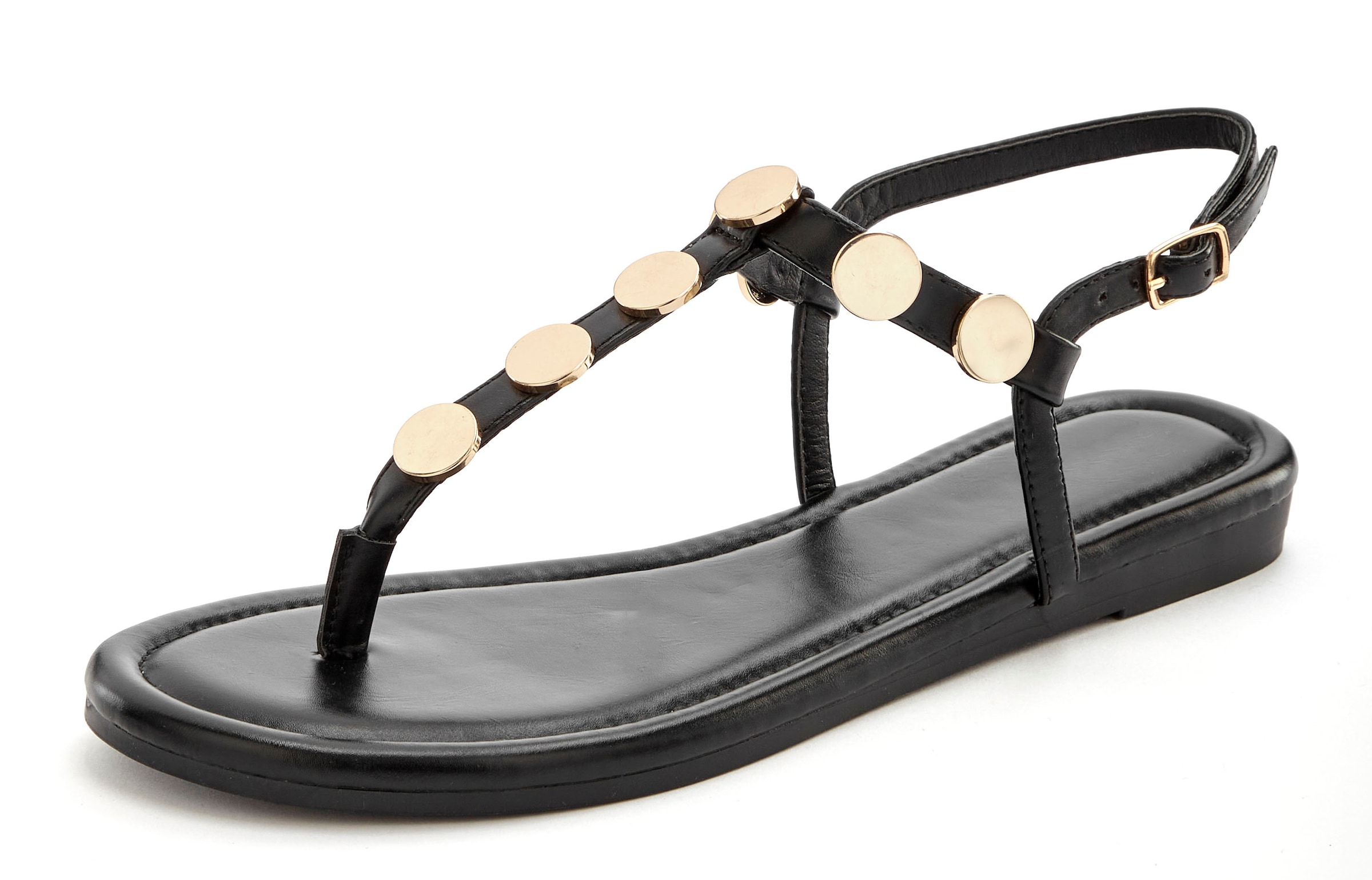 Vivance Sandale »Sommerschuh«, Zehentrenner mit goldfarbenen Schmuckelementen VEGAN