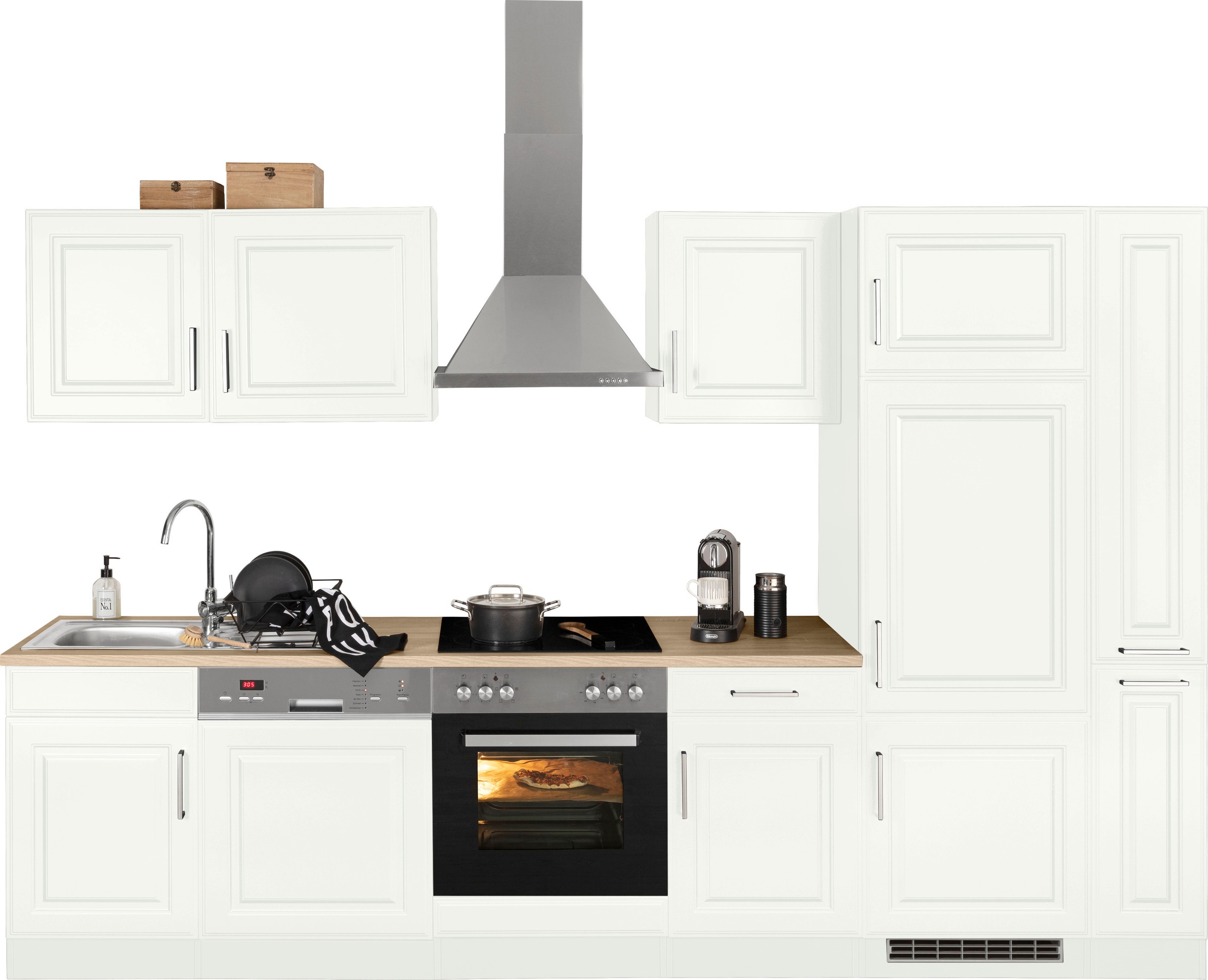 KOCHSTATION Küchenzeile »KS-Stockholm«, Breite 310 cm, mit hochwertigen MDF Fronten im Landhaus-Stil