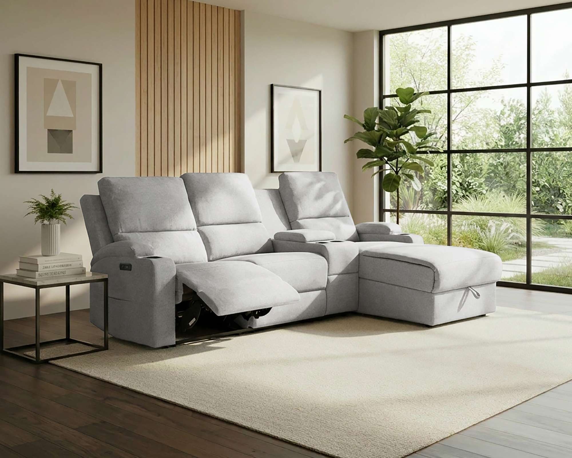 OTTO home Ecksofa "NAPORI Struktur, Multimediasofa, 3er Kinosessel XXL, L-Form" Kinosofa, manuelle o. elektr. Relaxfunktion, Staufach, Getränkehalter