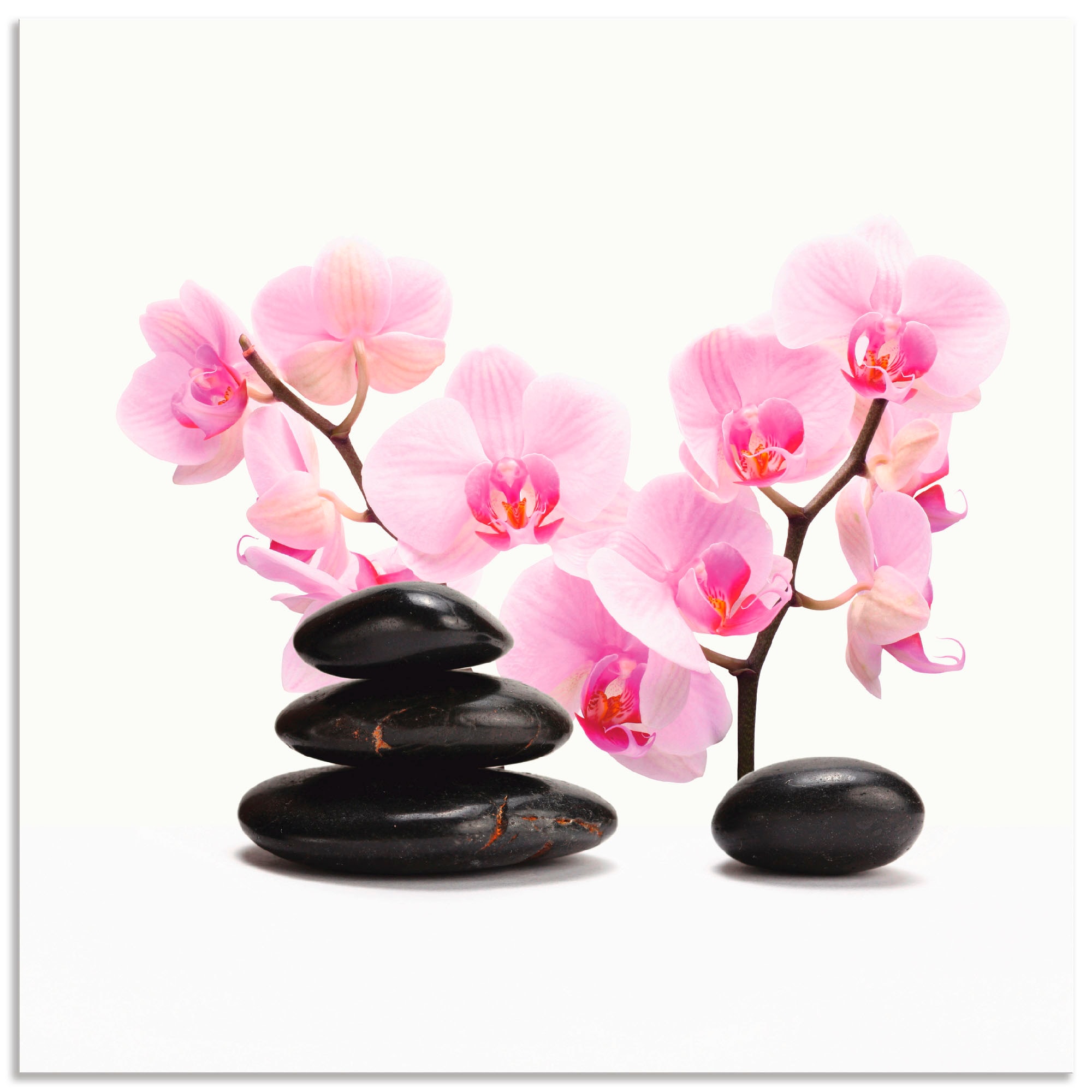 Artland Wandbild "Schwarze Steine und pink Orchidee", Zen, (1 St.), als Leinwandbild, Poster, Wandaufkleber in verschied