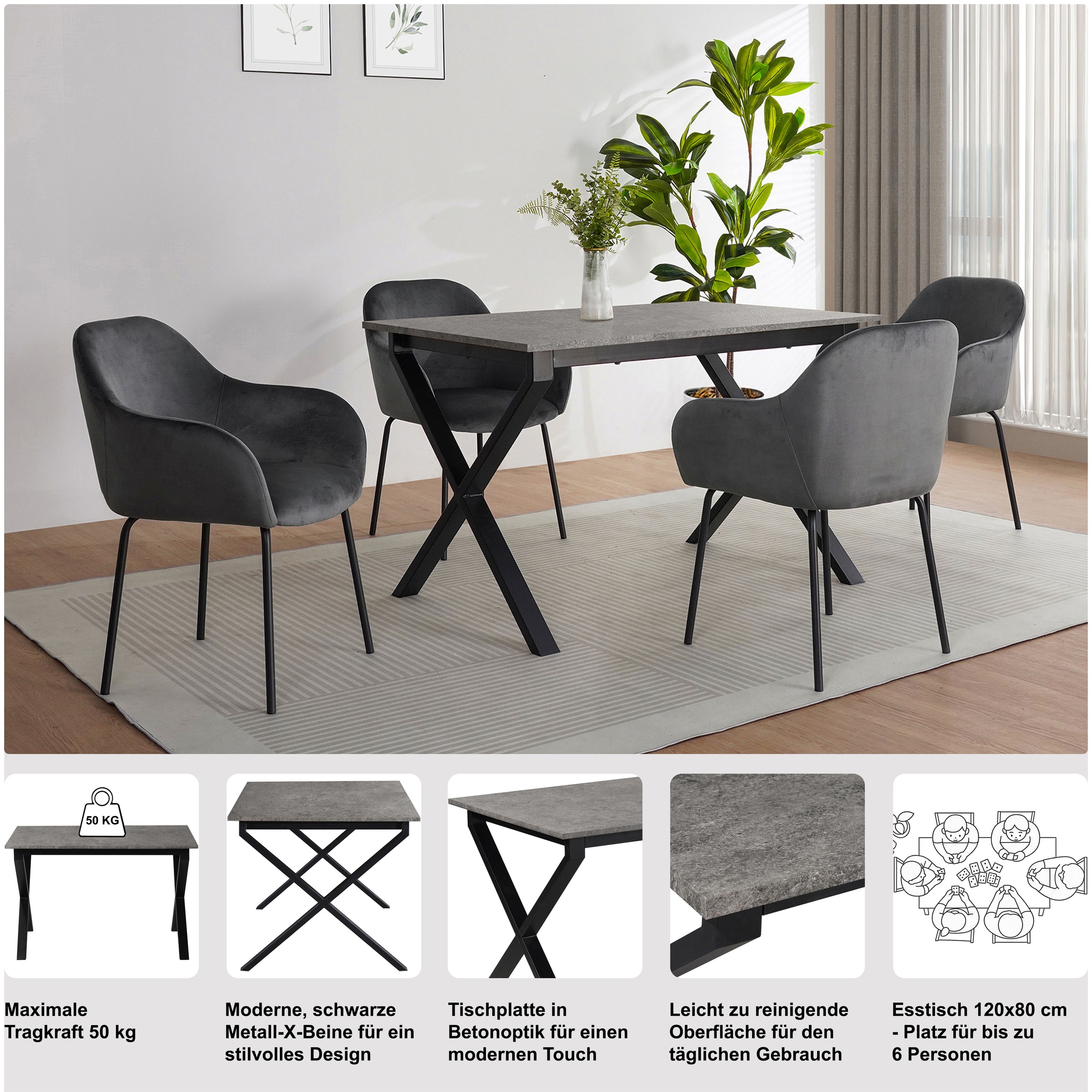 OTTO Home Boddhi Dining Table Oak Black 120x80x75cm 2