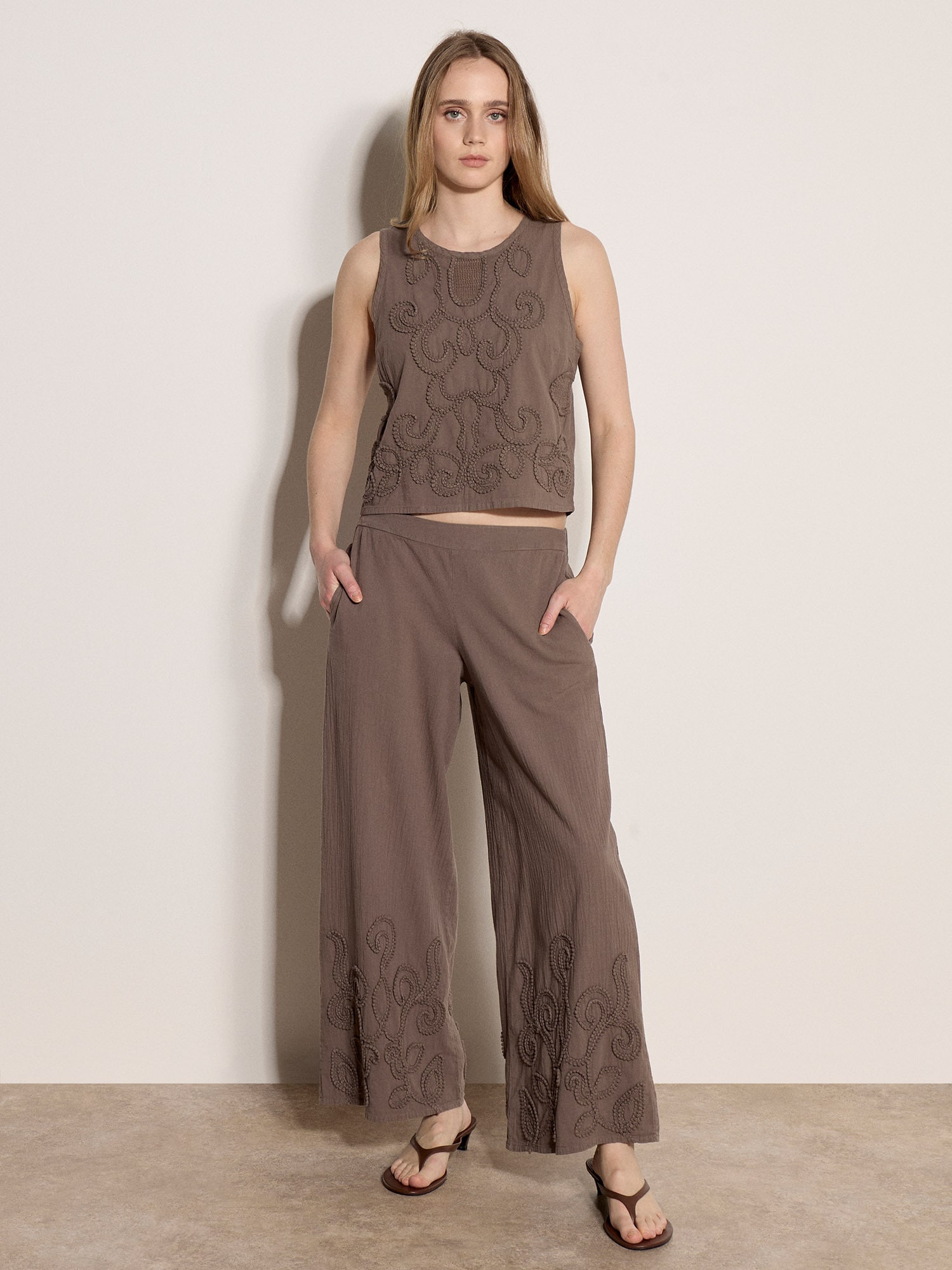 Apricot Palazzohose »Bestickte Baumwollhose«  mit weitem Bein