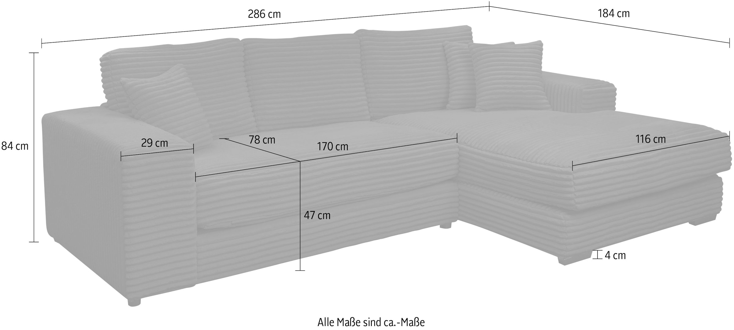 WERK2 Ecksofa »Eden modern und zeitlos, geschmackvolles Sofa, Breite 286cm, L-Form«, Design Ecksofa in Cord mit besonders weichem Sitzkomfort