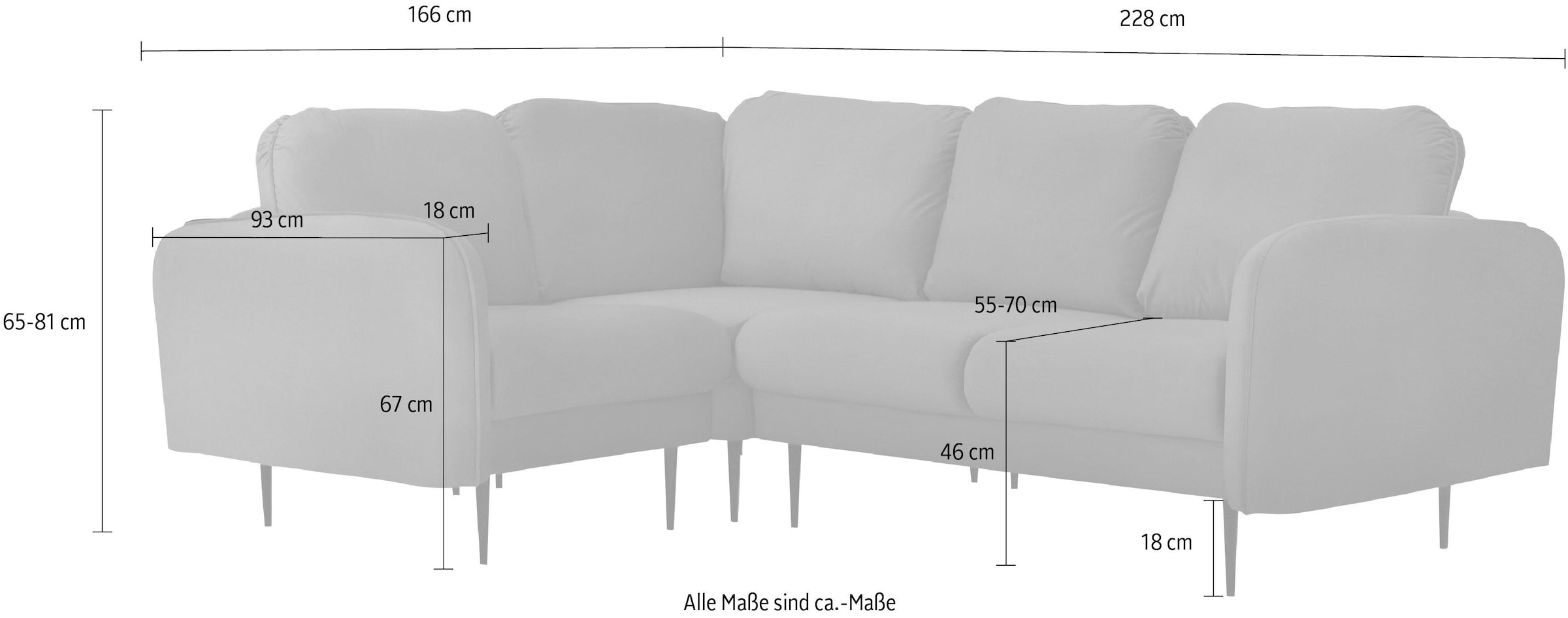 Leonique Ecksofa »Skidi L-Form«, mit losen Rückenkissen und Keder oben auf der Armlehne