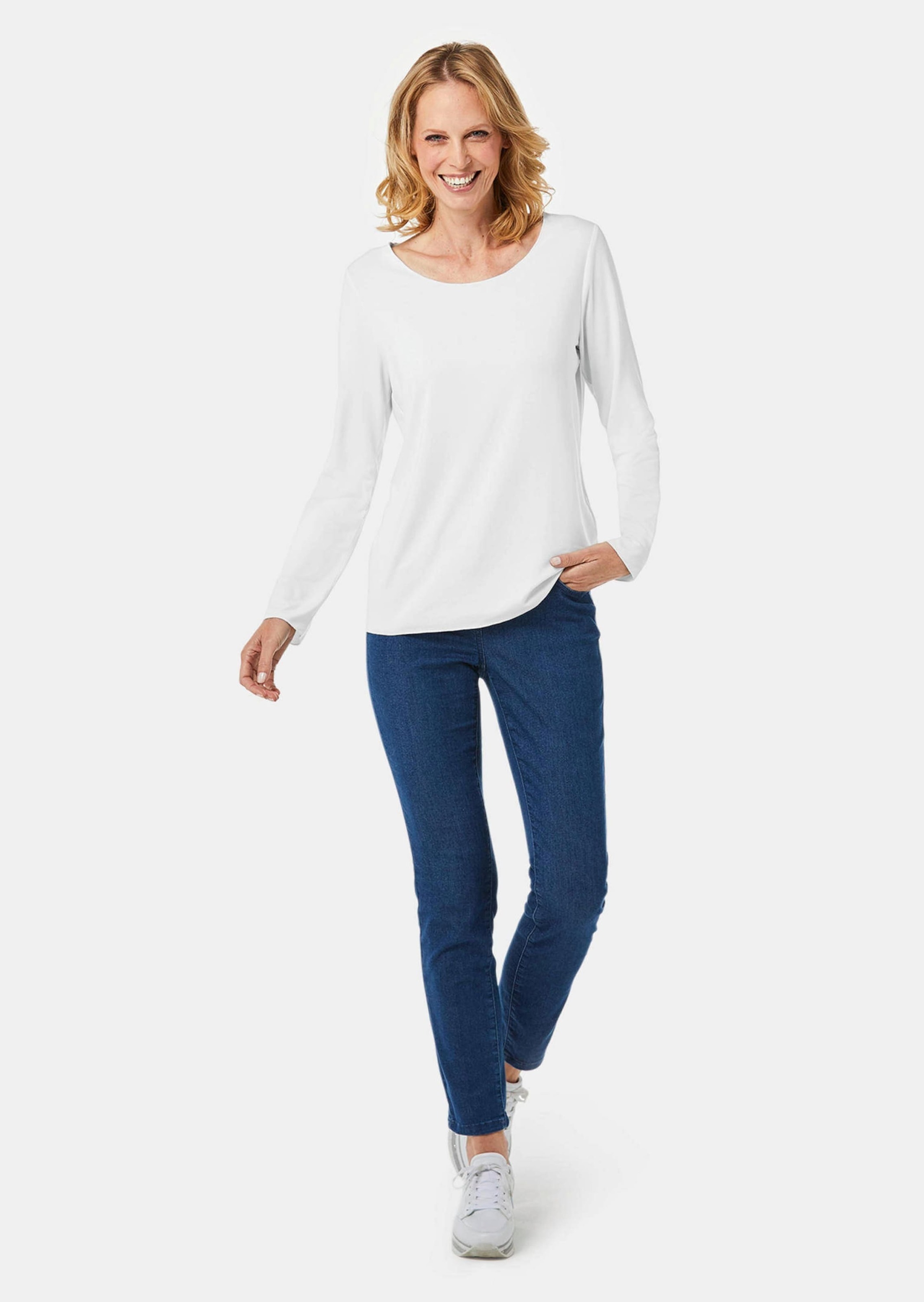 GOLDNER Longpullover "Kombistarkes Langarmshirt mit tonaler Zierkante" Ohne günstig online kaufen