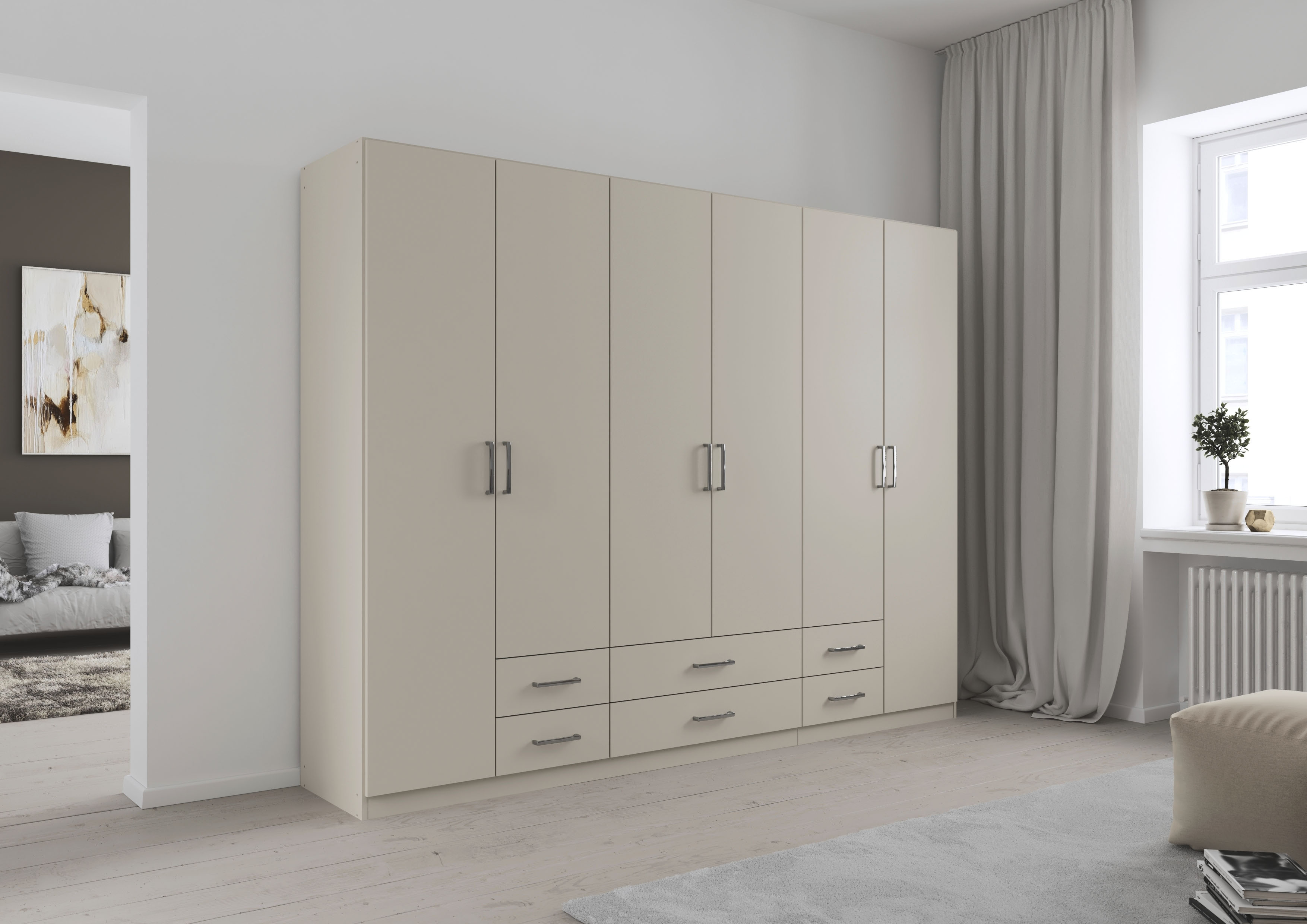 rauch Drehtürenschrank "Kleiderschrank Garderobe GAMMA Breiten 271 cm" in 3 Ausstattungen BASIC/CLASSIC/PREMIUM (inkl. SOFT-CLOSE-Funktion), mit Schubladen, verschiedene Griff-Varianten TOPSELLER MADE IN GERMANY