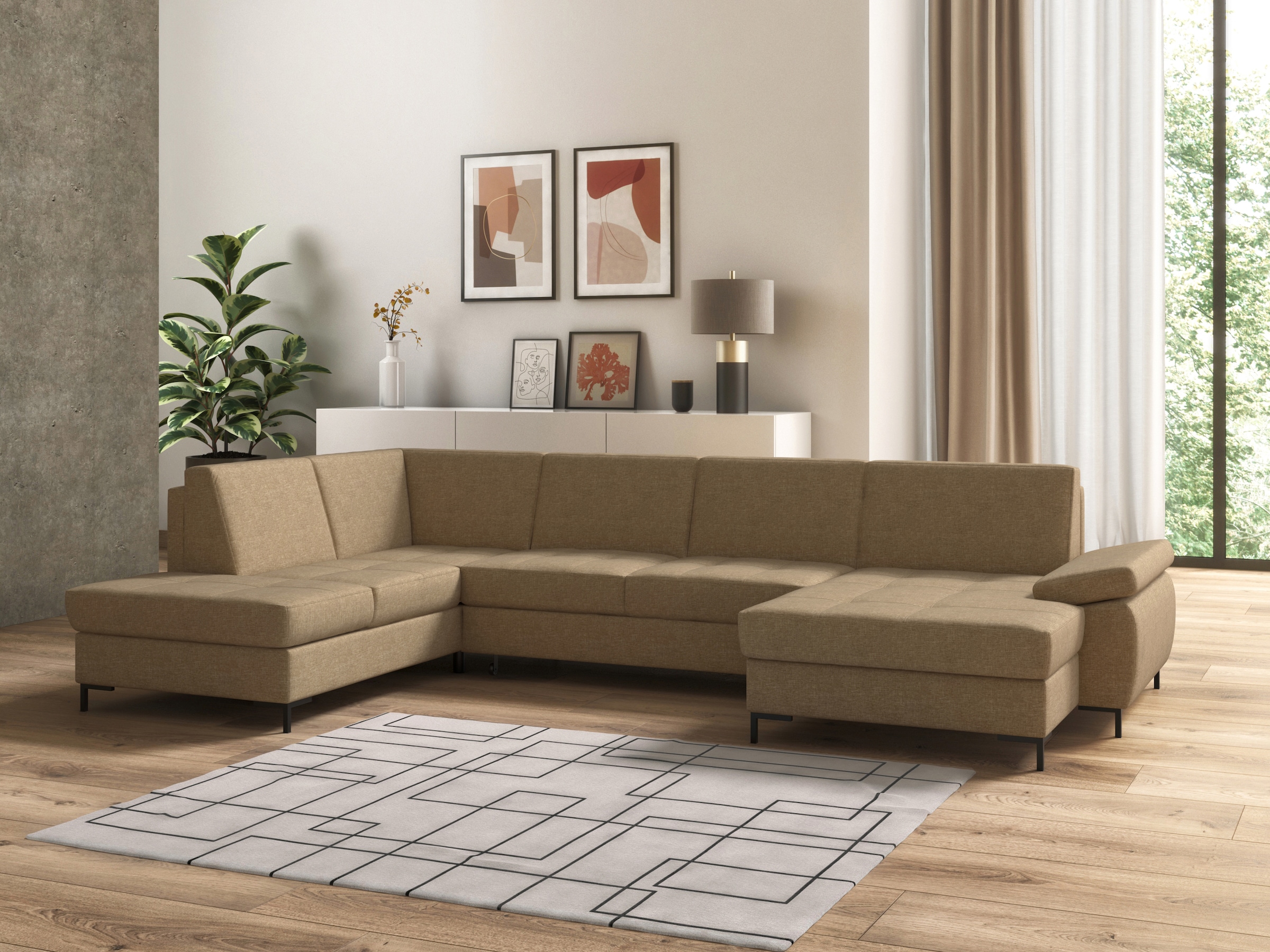 DOMO collection Wohnlandschaft "Capelo, komfortabel, klare Linien zeichnen dieses Design aus, U-Form" mit Armteilverstellung, wahlweise mit Bettfunktion, Federkern