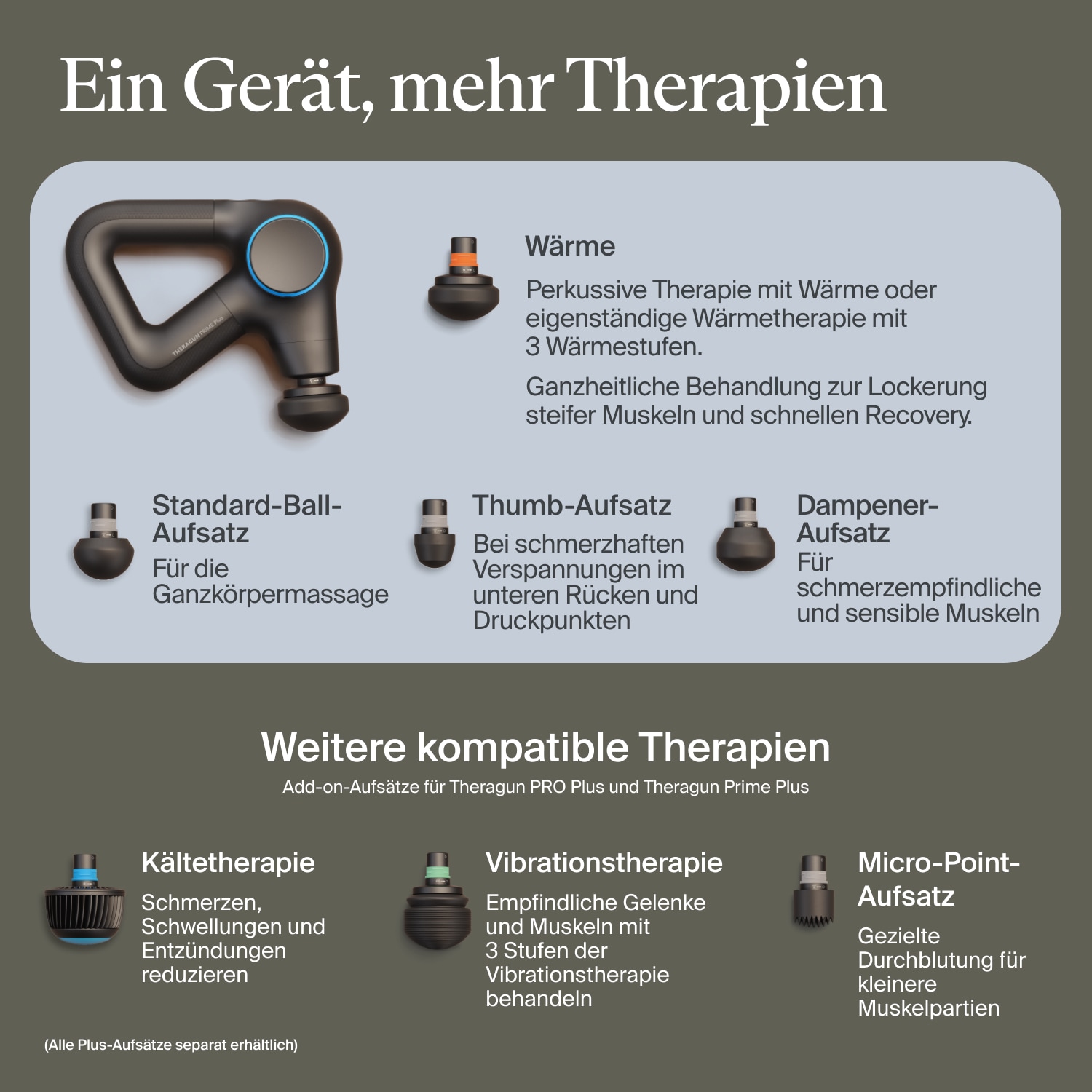 Therabody Massagepistole »Theragun Prime Plus Regeneration durch Perkussive Massage und Wärme«, wissensch. Erwiesen, 4 Aufsätze, App-Steuerung