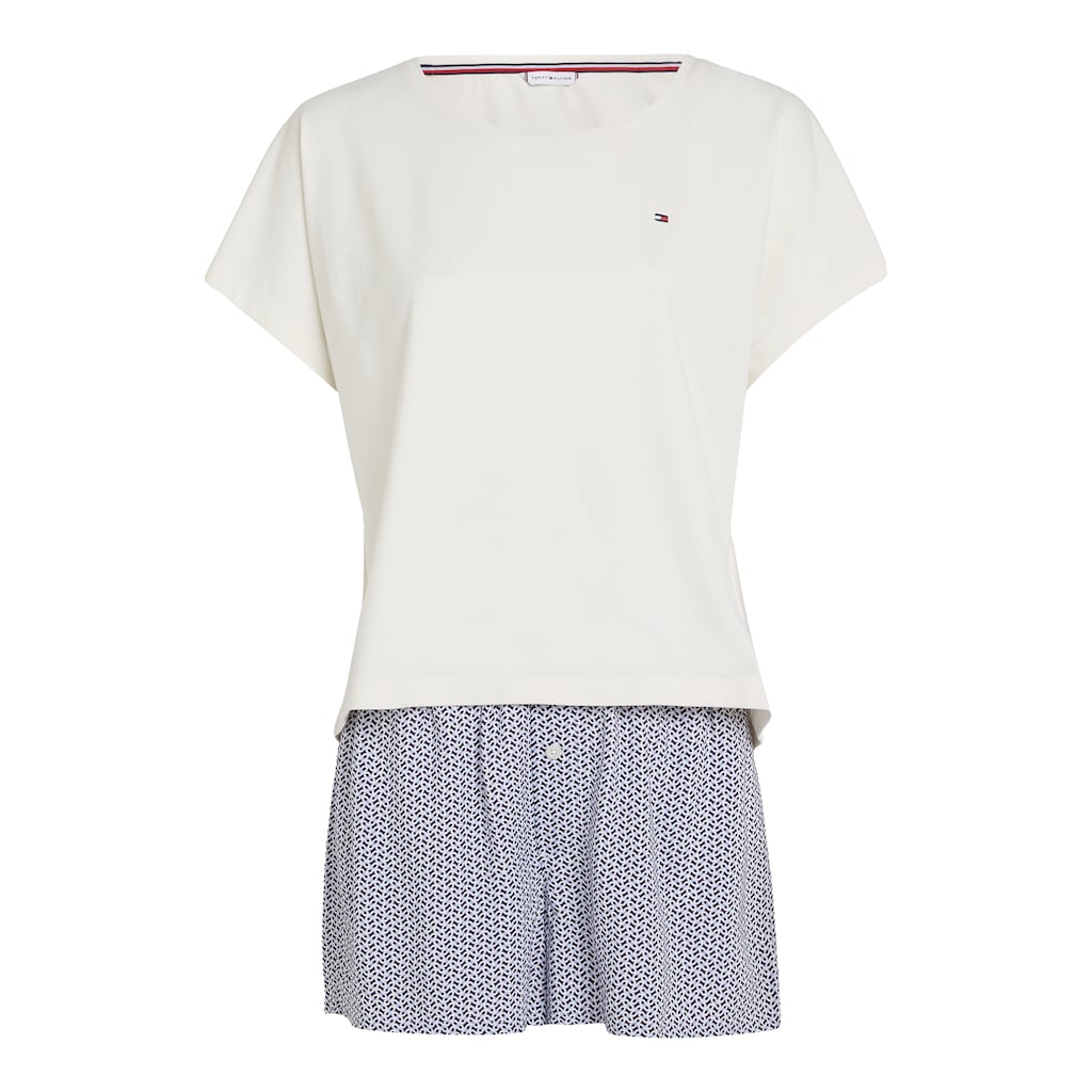 Tommy Hilfiger Underwear Shorty »SS PYJ SET WOVEN«, (Set, 2 tlg., Shirt+Shorts), Shirt uni, Shorts gemustert