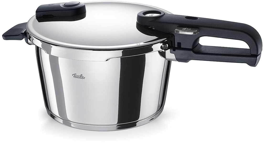 Fissler Schnellkochtopf »Vitaquick® Edition«, Edelstahl 18/10, (Set, 6 tlg., je 1 Topf 6 + 3,5 Liter, 1 Deckel, 1 Zusatz-Glasdeckel + Zubehör), Made in Germany, mit gelochtem Einsatz