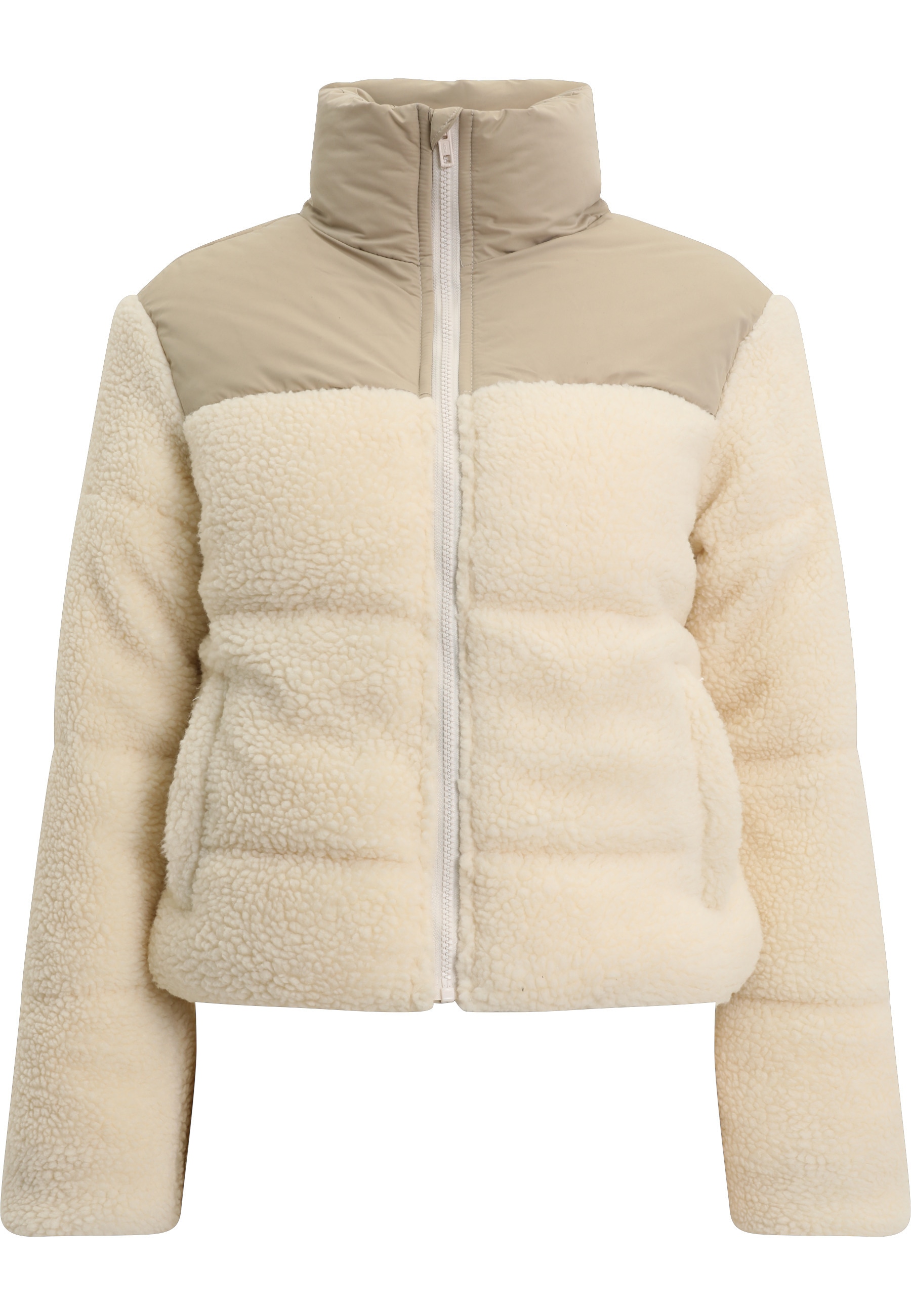 URBAN CLASSICS Winterjacke »Urban Classics Damen Ladies Short Sherpa Mix Puffer Jacket« 1 Stk. tlg. ohne Kapuze