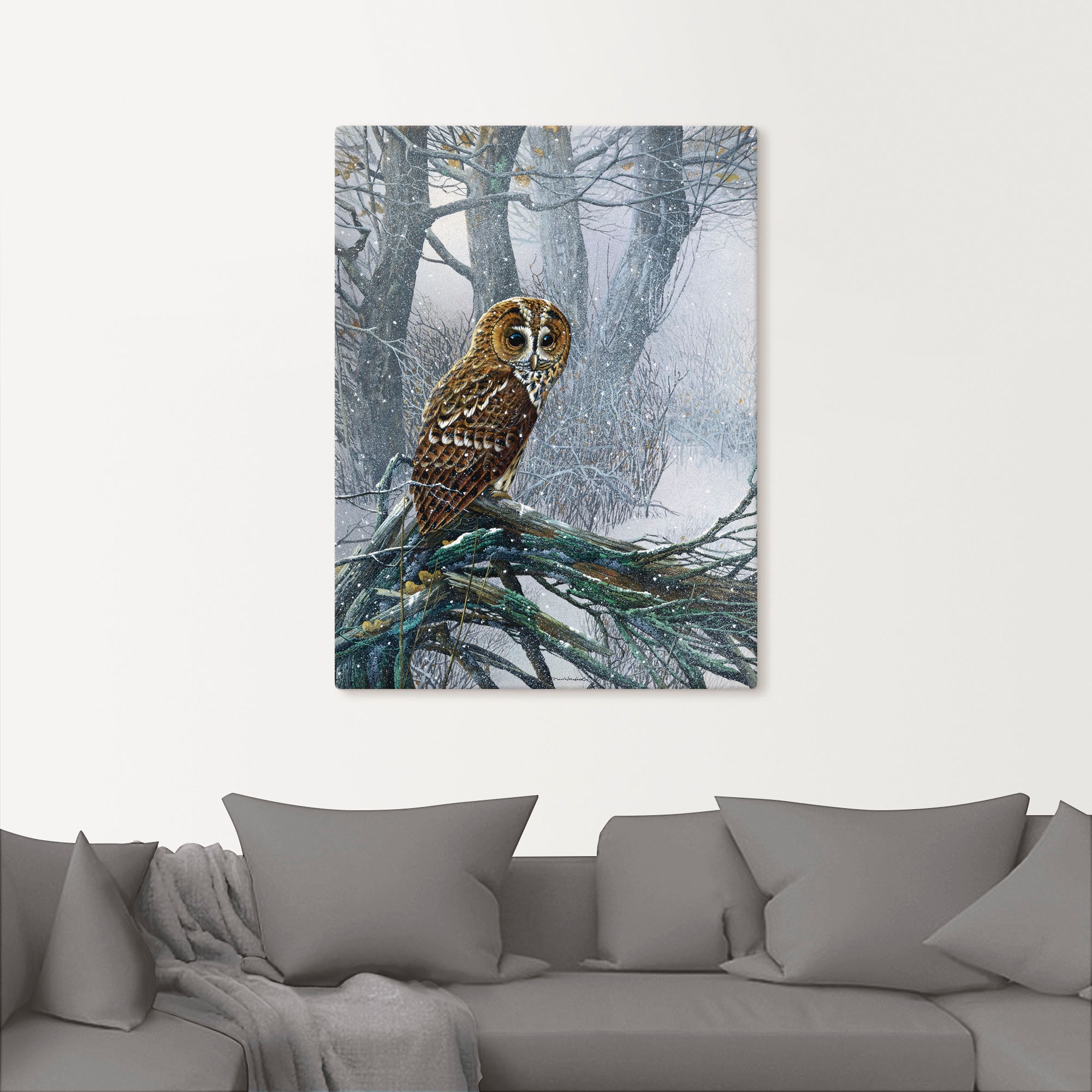 Artland Wandbild »Eule in verschneitem Wald«, Vögel, (1 St.), als Leinwandbild, Poster in verschied. Größen