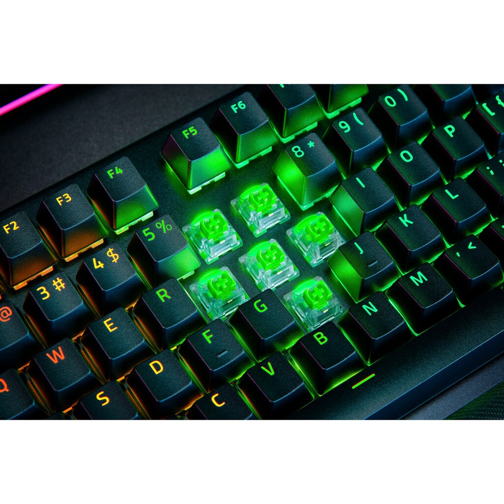 RAZER Gaming-Tastatur »BlackWidow V4 Pro Green Switch«, (Fn-Tasten-Gaming-Modus-Ziffernblock-Makrotasten-Multimedia-Tasten-Handgelenkauflage)